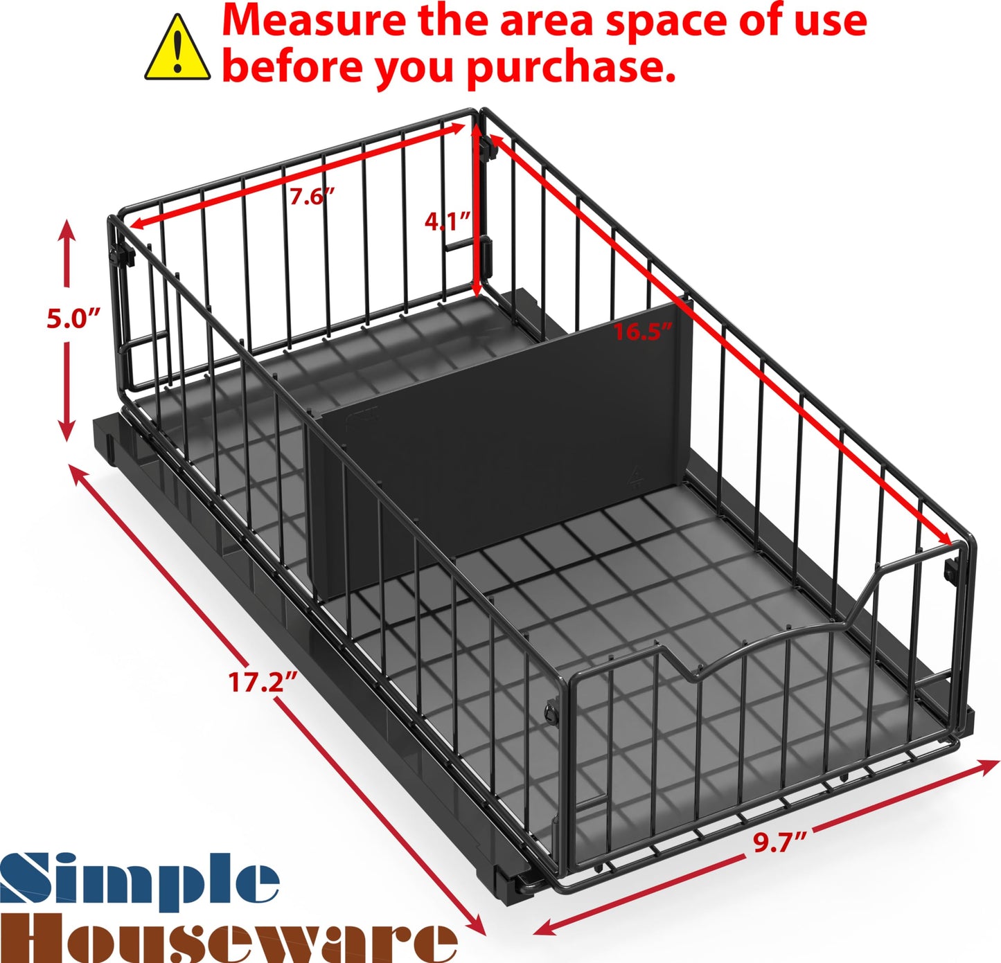 Simple Houseware Pull Out Sliding Basket Cabinet Drawer Organizer for Cupboard Storage, Black