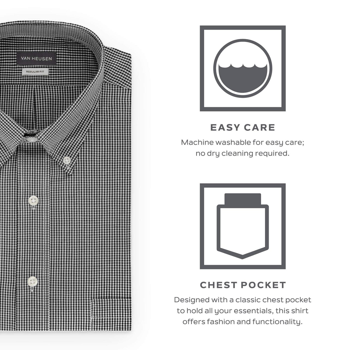 Van Heusen Men's Regular Fit Gingham Button Down Collar Dress Shirt, Periwinkle, Medium
