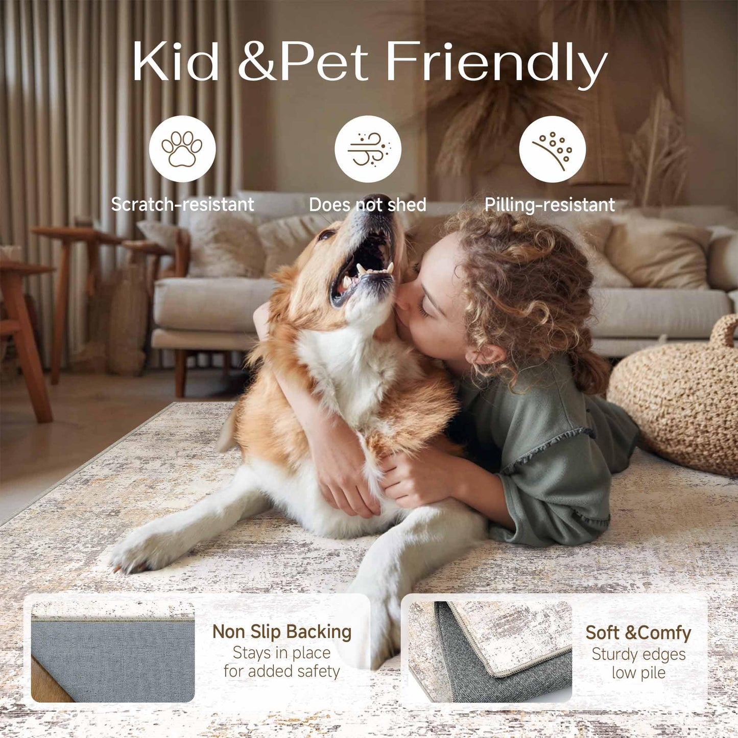 WondRg 3x5 Washable Area Rug for Entryway Non-Slip Beige Grey Neutral Carpet Low Pile Soft Thin Tapis Salon Abstract Modern Vacuumable Lightweight Small Door Mat for Entrance Kitchen Bedroom Indoor