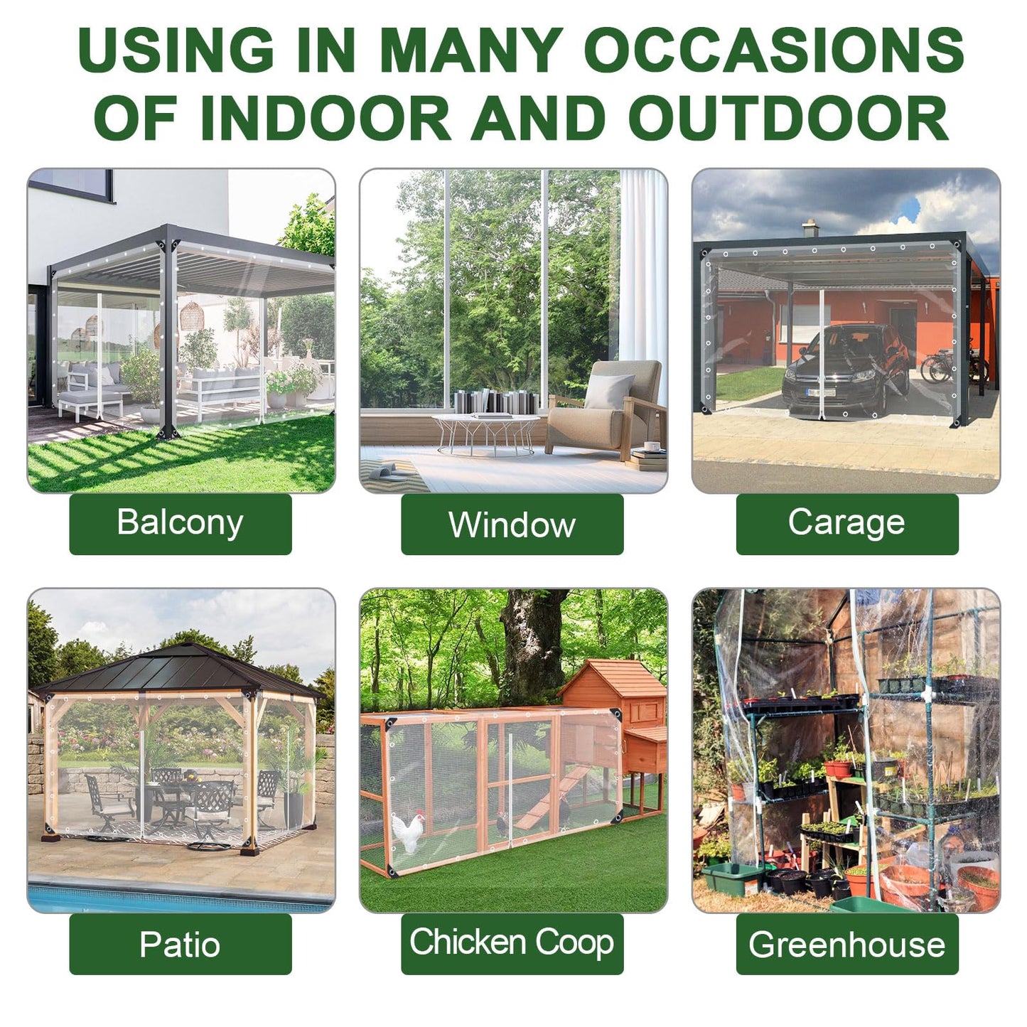 Clear Tarp Patio Enclosure Waterproof PVC Curtains for Gazebos with Double Zip Transparent Outdoor Tarps Curtains Zipper Door for Porch, Deck, Balcony, Pergola (Size: 9.8ft x 13ft)