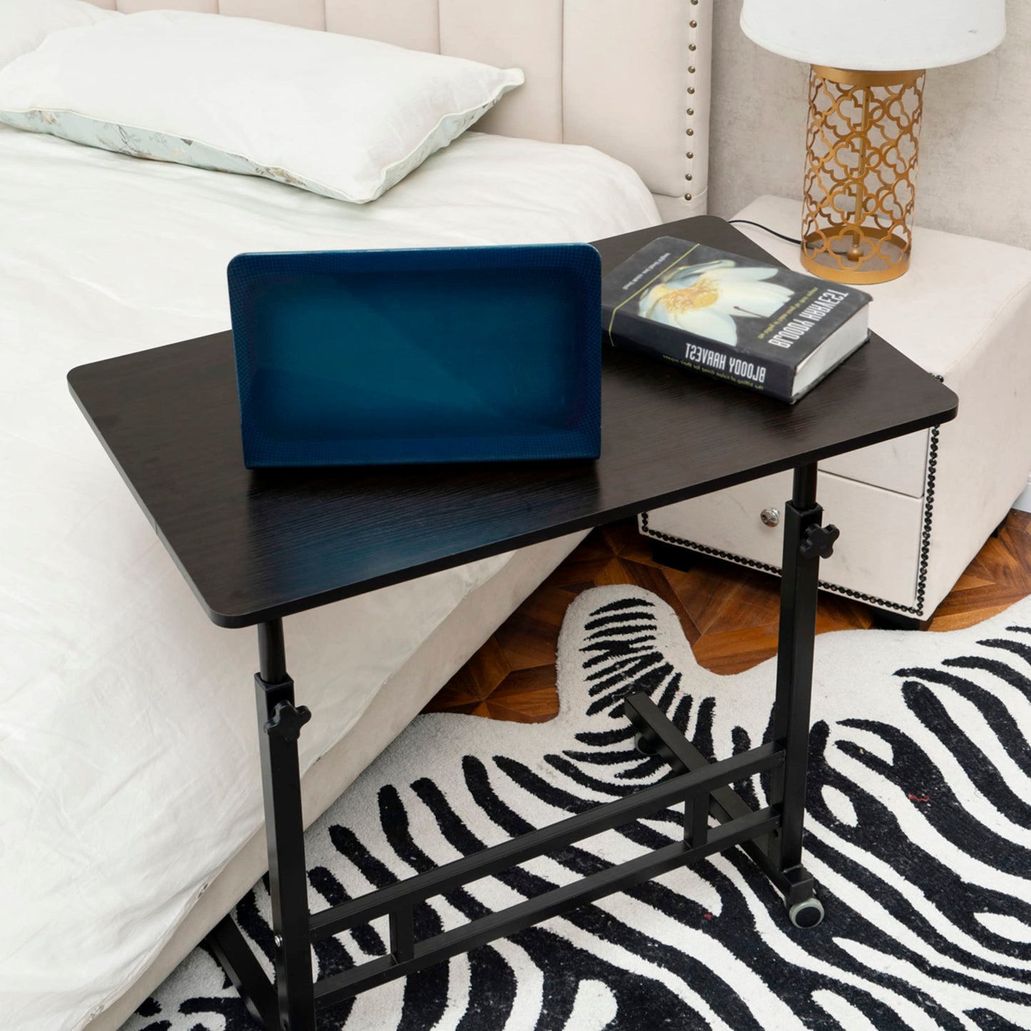 Aerkenga 23.6 inch Side Table Small Notebook Computer Stand Height Adjustable Desk Rolling Desk Bedside Table, Black