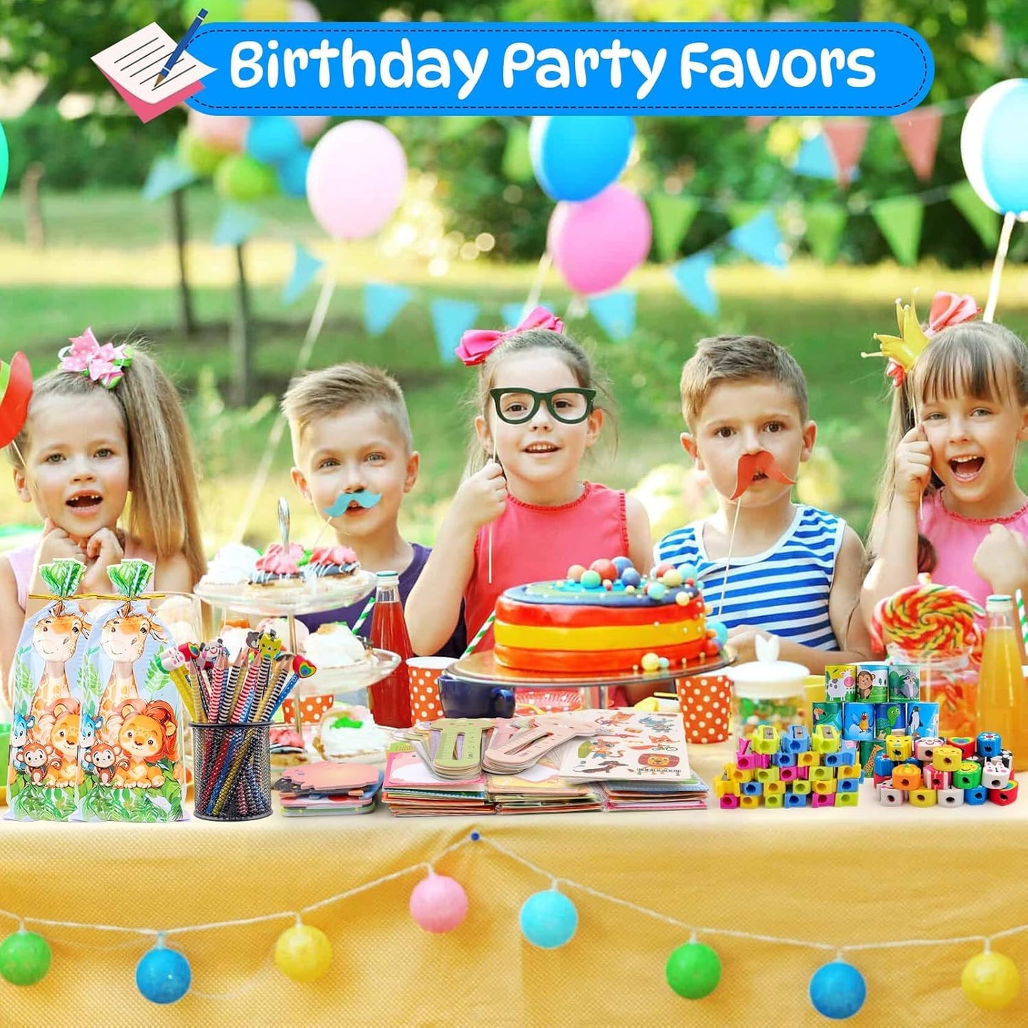 Loot Bags for Kids Birthday, 24Pack Stationery Birthday Goodie Bags with Pencils Erasers Stickers School Classroom Gifts for Students Classroom Gifts Rewards Prizes