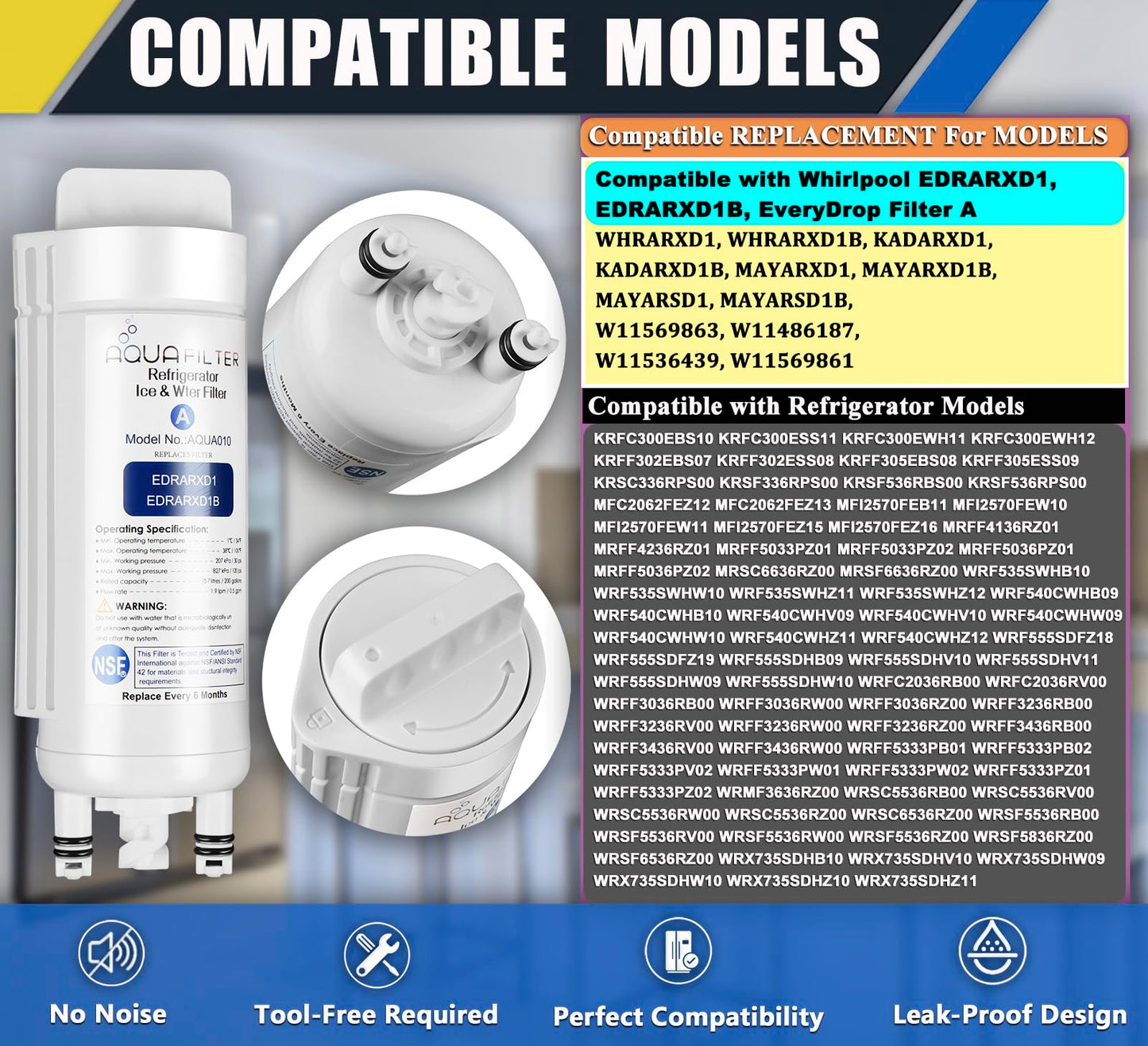 EDRARXD1 Refrigerator Water Filter Replacement Compatible with Whirlpool EDRARXD1, EDRARXD1B, W11569863, WHRARXD1, Everydrop Filter A (3 Pack)
