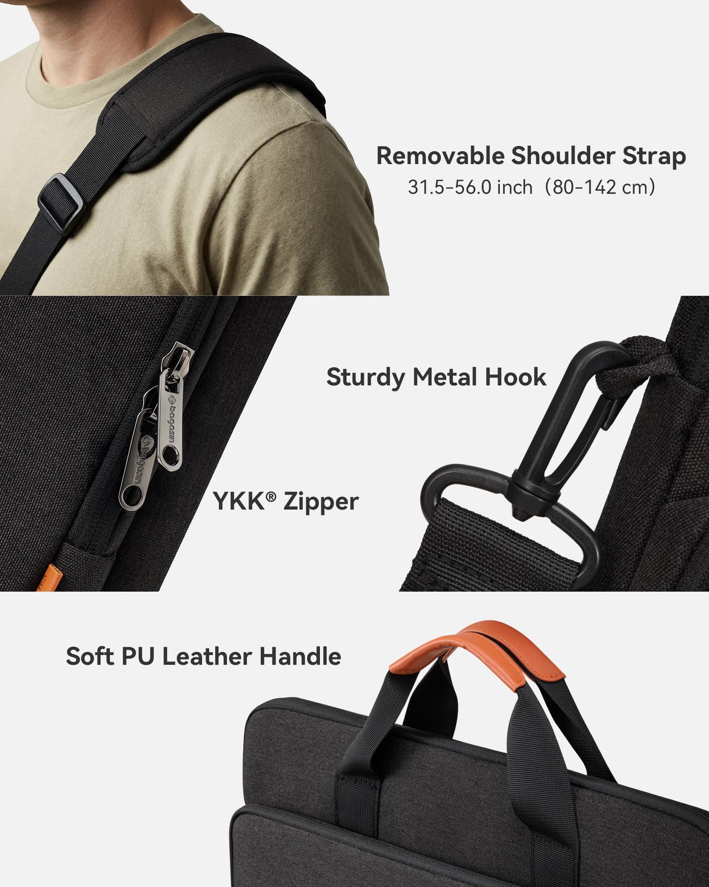 Bagasin 17 17.3 18 inch Laptop Computer PC Shoulder Bag Carrying Case, Water-Repellent Fabric Briefcase, Lightweight Toploader, Business Casual or School
