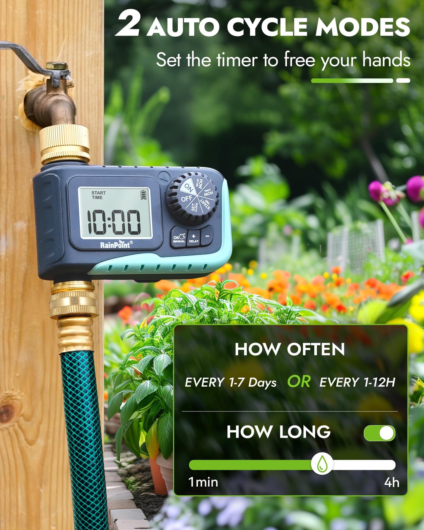 RAINPOINT Sprinkler Timer with Brass Inlet & Outlet, Programmable Hose Timer for Garden Hose, Water Timer with Rain Delay/Manual Watering System, Digital Irrigation Timer for Yard, Lawn