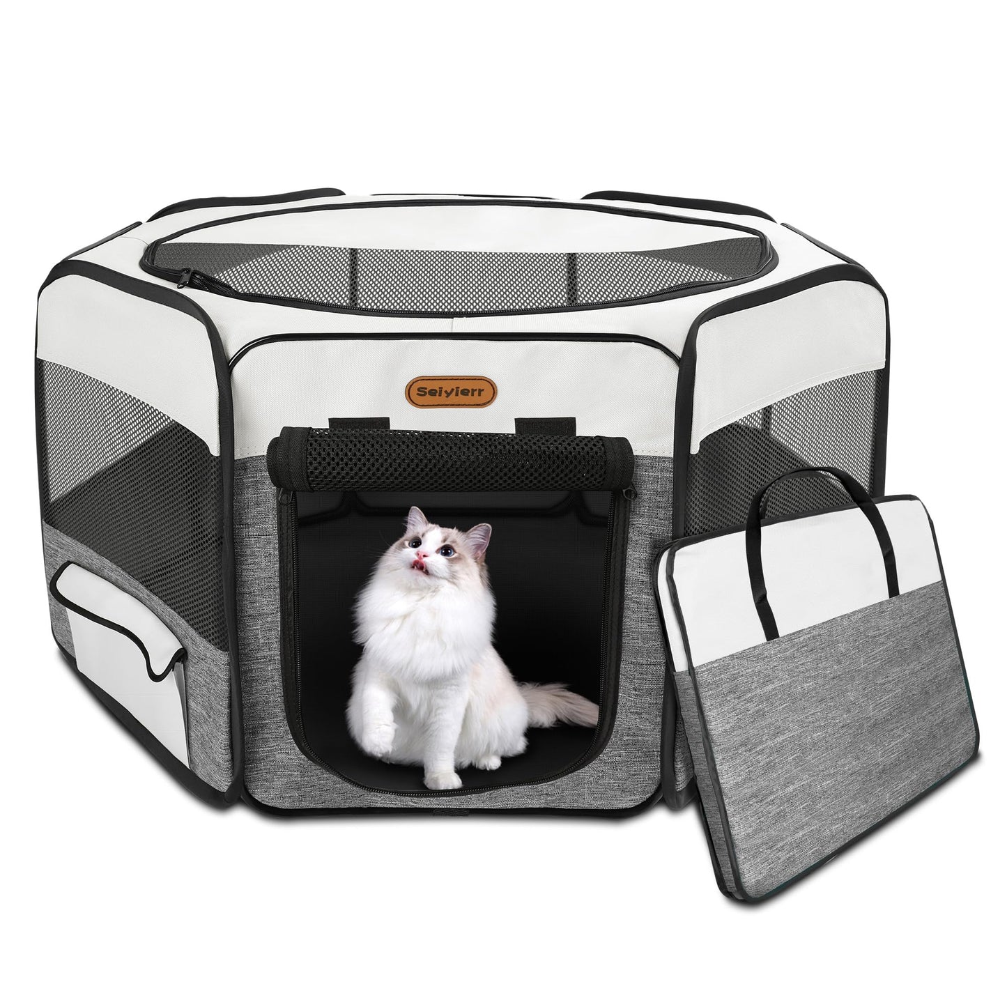 Seiyierr Dog Playpen, Portable Puppy Playpen, Pet Playpen, Dog Playpen for Small Dogs Cats Indoor Outdoor, Dog Play Pen with Carring Case, Removable Shade Cover