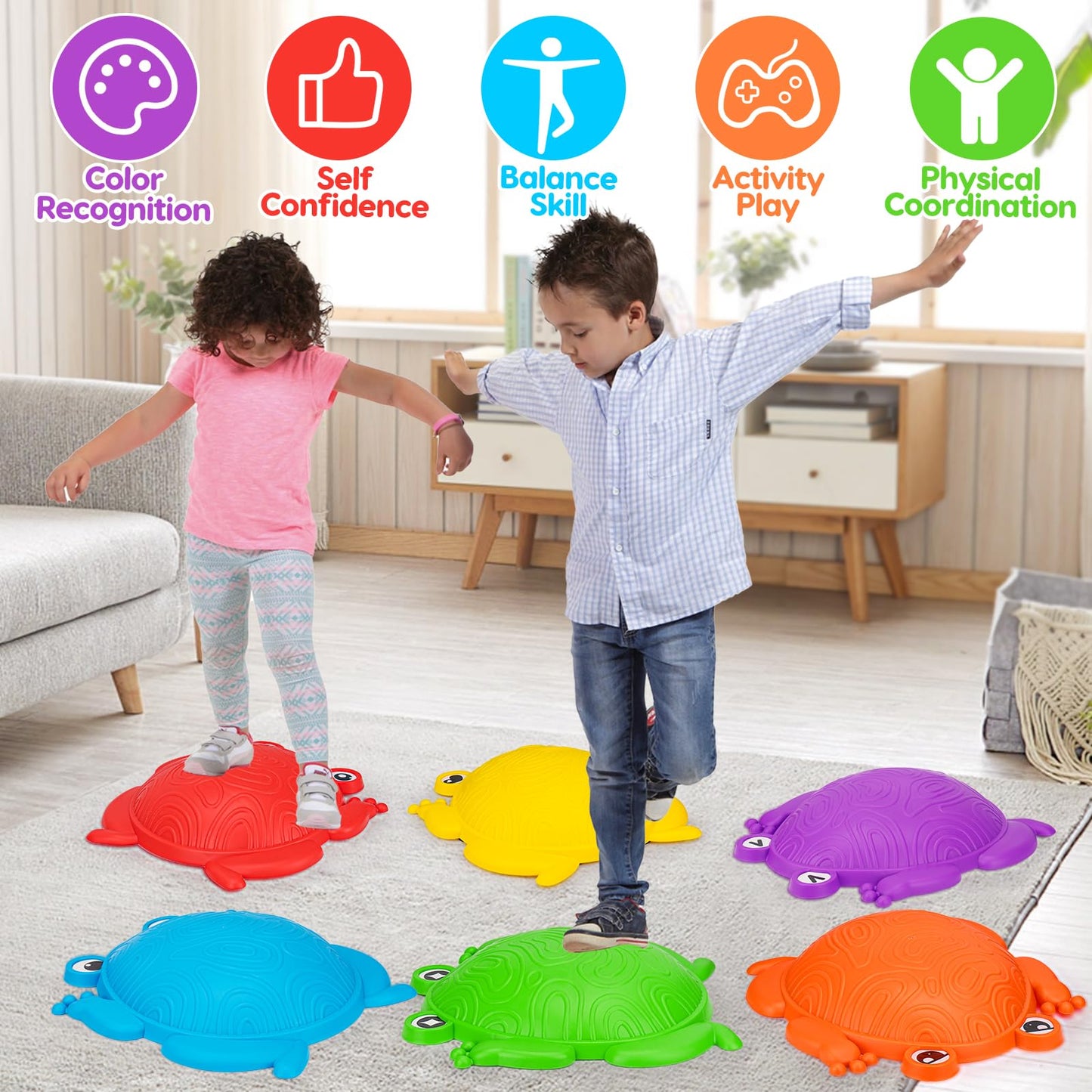 Tsomtto Stepping Stones for Kids 6 PCS Non-Slip Plastic Balance Stones Obstacle Course Frog Jumping Step Stone Indoor or Outdoor Sensory Play Toys Toddler Game 3 4 5 6 7+ Year Old Coordination Skills