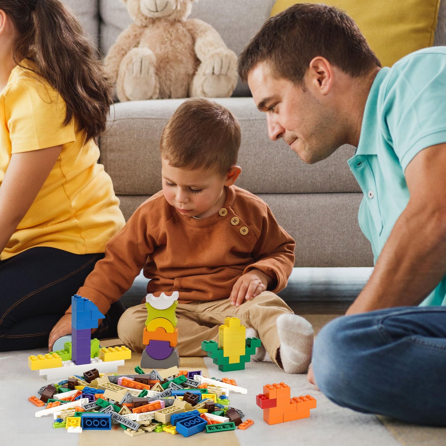 1000 Pieces Building Blocks, Classic Stackable Base Plates, 3 6.3" x 6.3" Blue, Gray and Green Base Plates,Compatible with All Major Brands