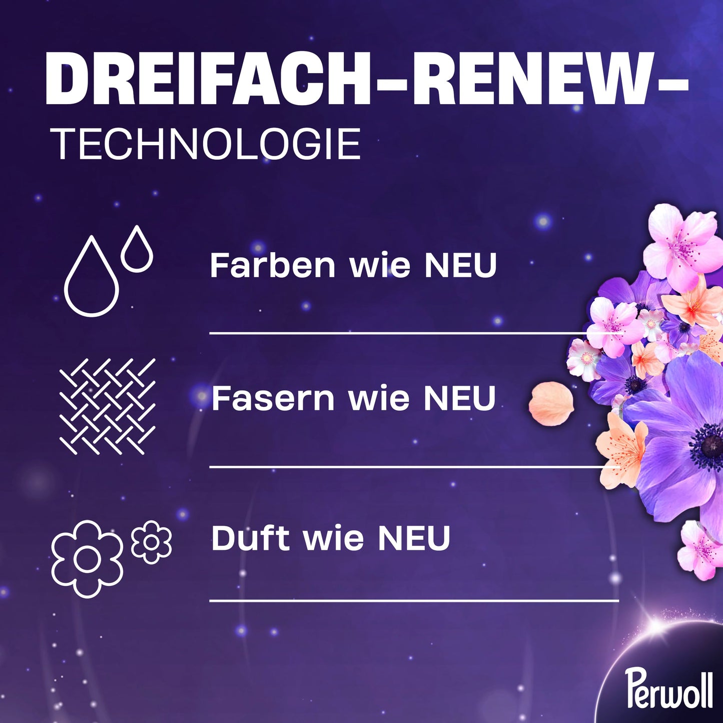 Perwoll Renew Sea of Flowers Detergent (1x 27 Wash Loads), Mild Deetergent Gently Cleanses and Renews Dark Colors and Fibers | With Triple-Renew Technology and Tempting Fragrance