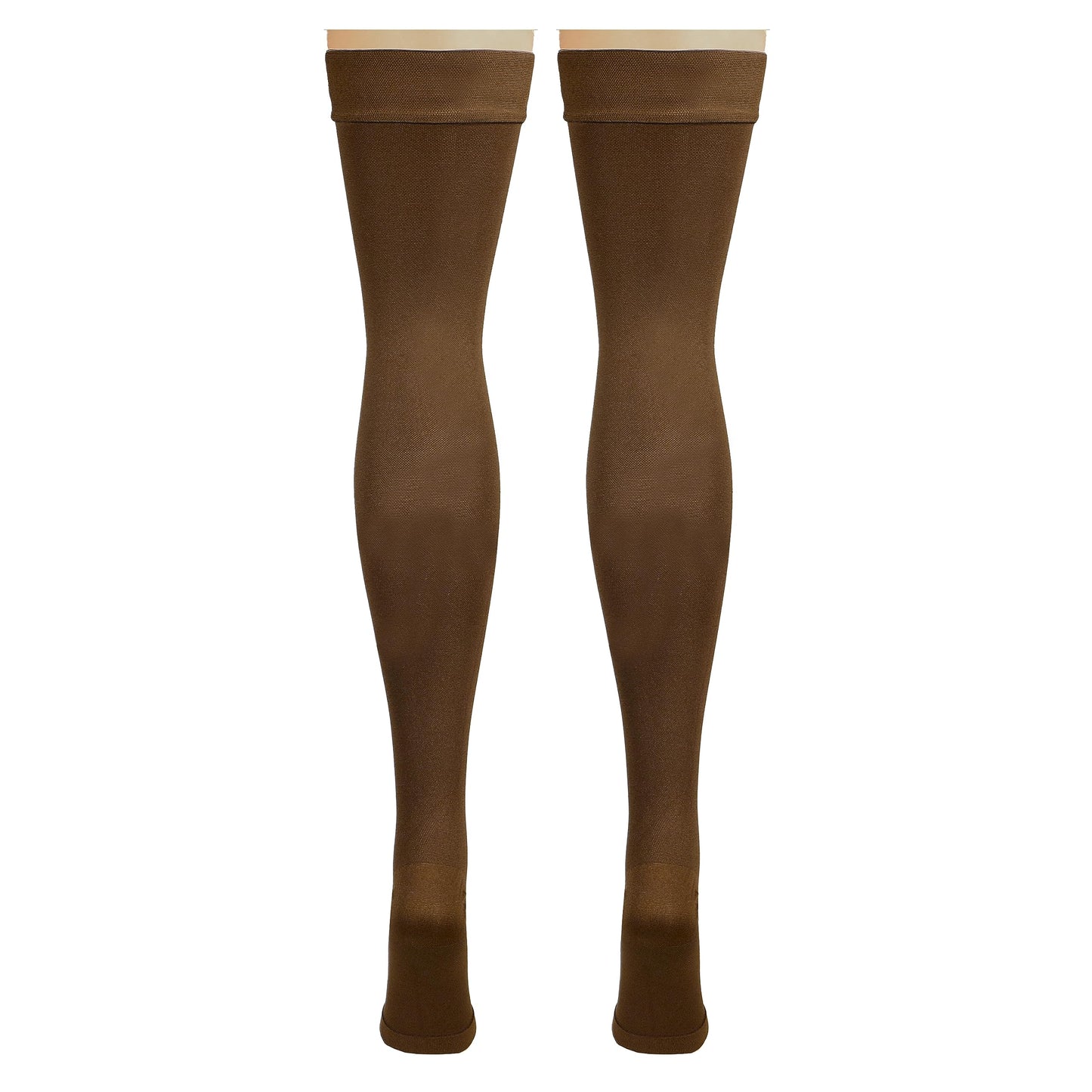 Truform 20-30 mmHg Compression Stockings for Men and Women, Thigh High Length, Dot-Top, Open Toe, Brown, X-Large