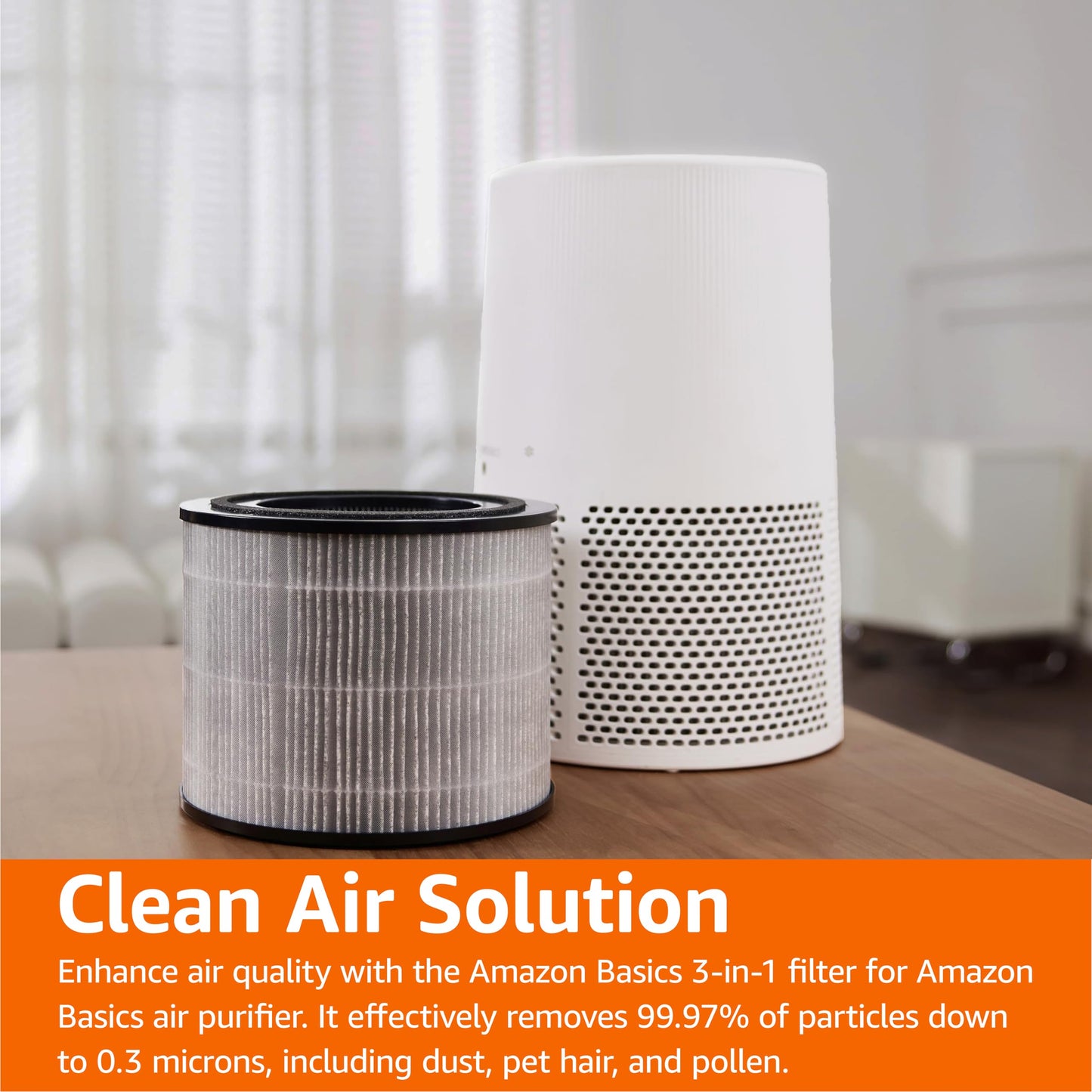 Amazon Basics - Air Purifier Replacement 3-In-1 Filter for Amazon Basics Air Purifier B0CL993435 (NOT for other models), Covers Up to 1067 Sq Ft, 1 Pack