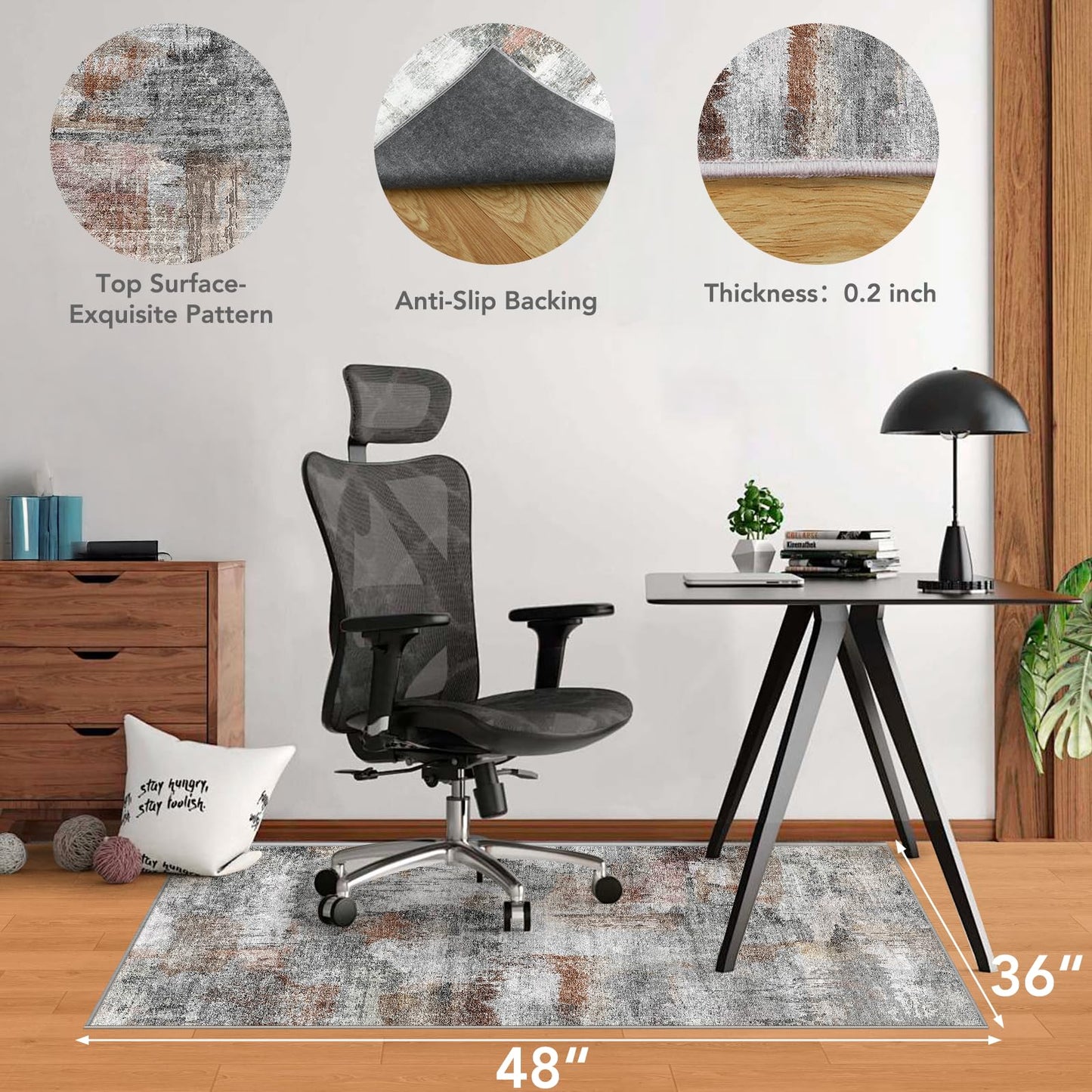 Office Chair Mat for Hardwood Floor&Tile Floor,36"X 48" Heavy Duty Desk Chair Mat for Hard Floors,Under Desk Rug for Rolling Computer Chair,Anti Slip,Low Pile Carpet Floor Protector-Abstract Grey