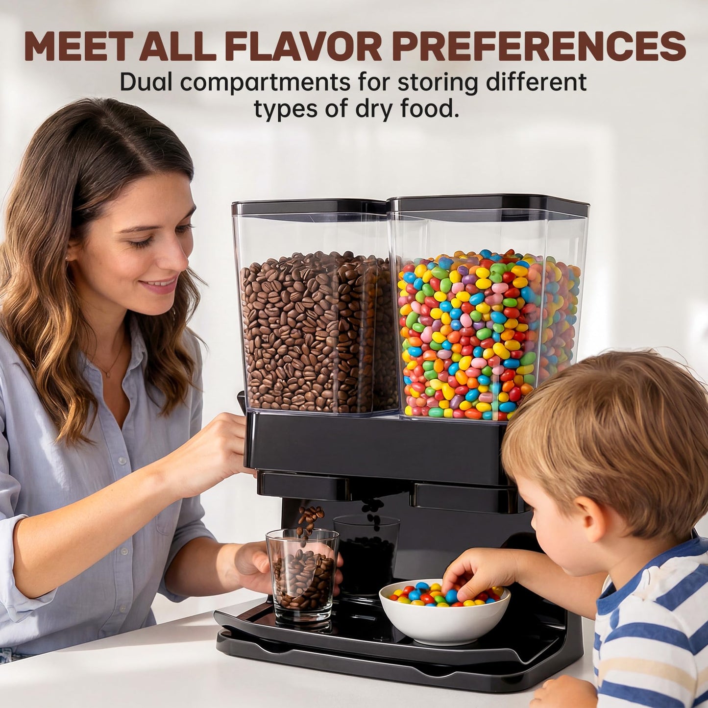 Adorabby Cereal Dispenser Countertop 2 Pack, Double 3L Airtight Cereal Storage Container for Kitchen Pantry, Large Capacity Clear Dry Food Organizer For Cereal, Nuts, Coffee Beans, Pet Food