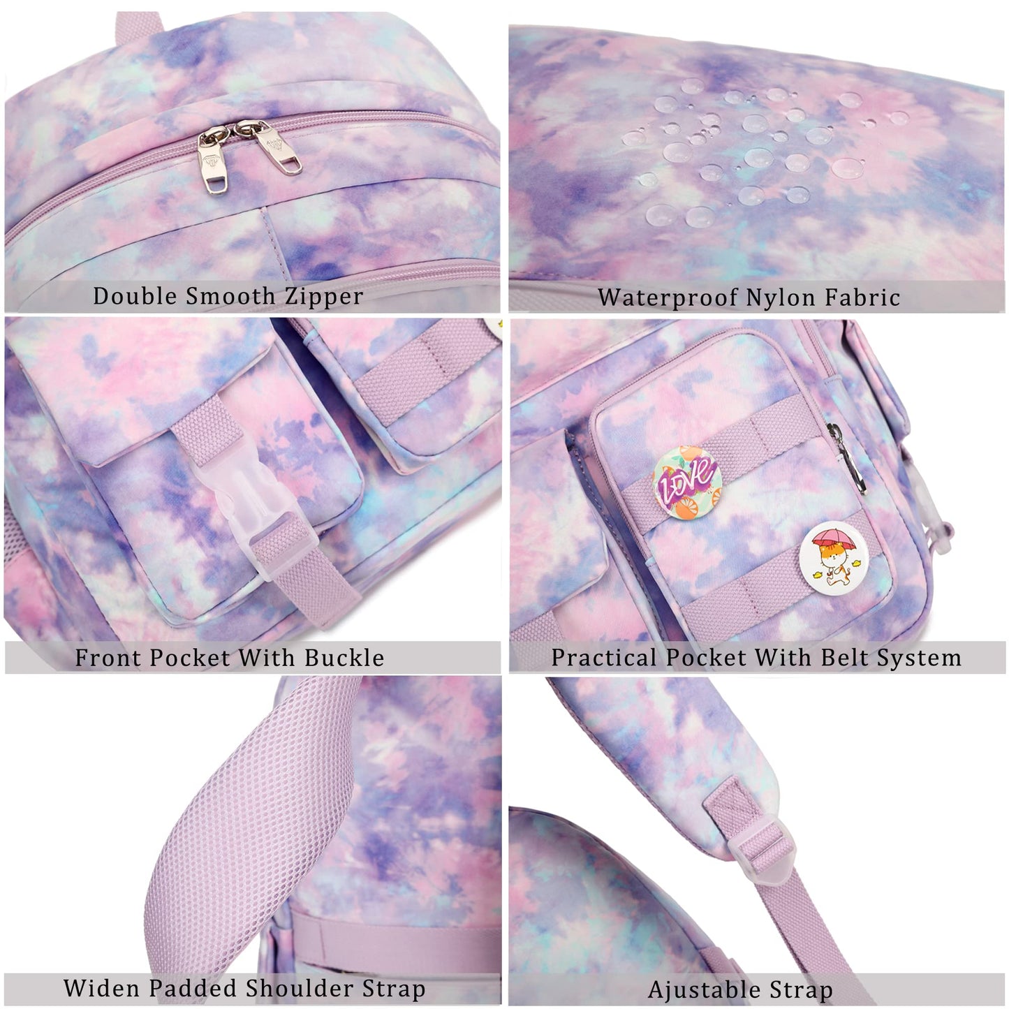 Hidds Laptop Backpacks 16 Inch School Bag College Backpack Travel Daypack Bags Bookbags Daypack for Teens Girls Women, Tie-dye Purple, Large, Daypack Backpacks