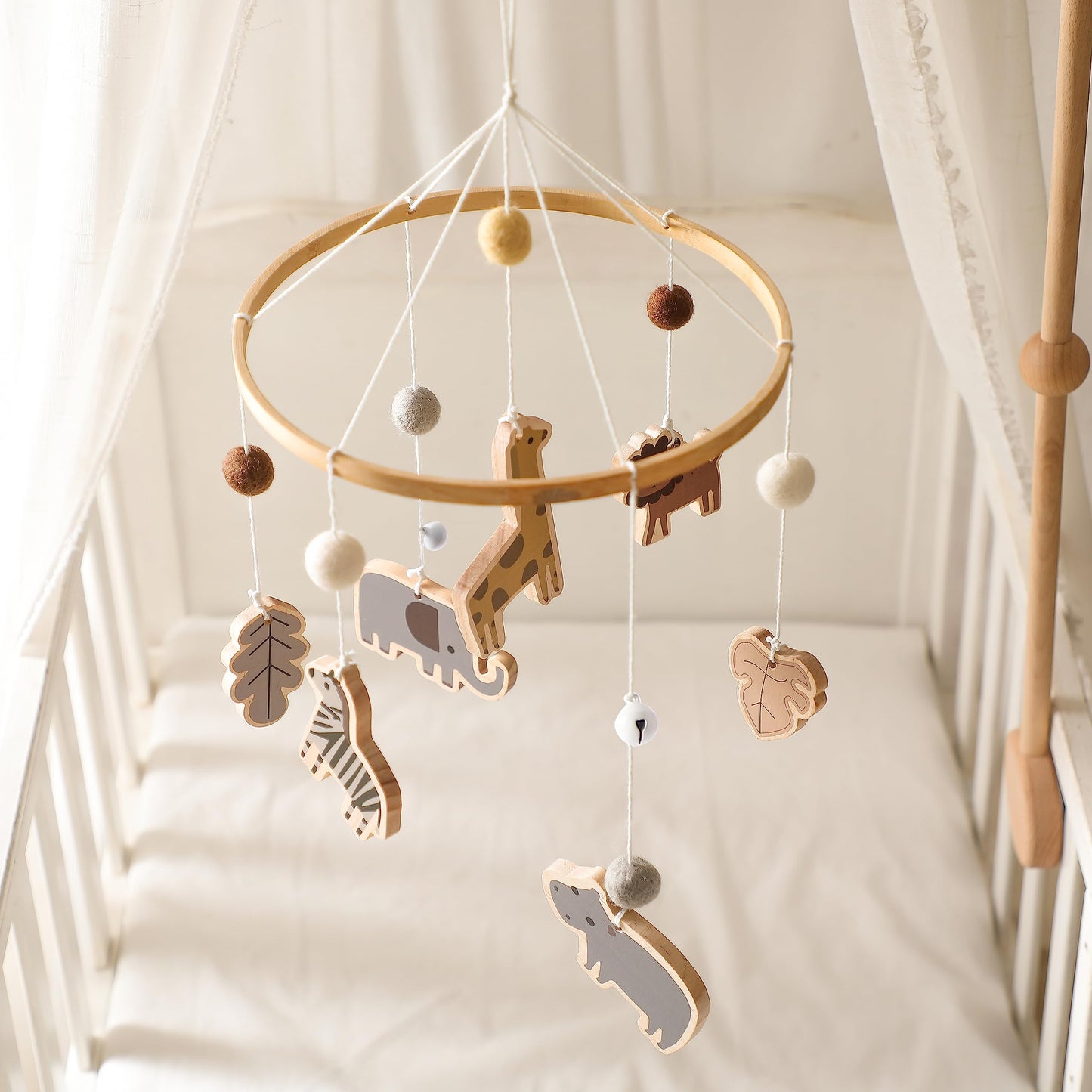 Jungle Animals Mobile for Crib, Handmade Nursery Mobile,Baby Bedroom Hanging Decoration Toy