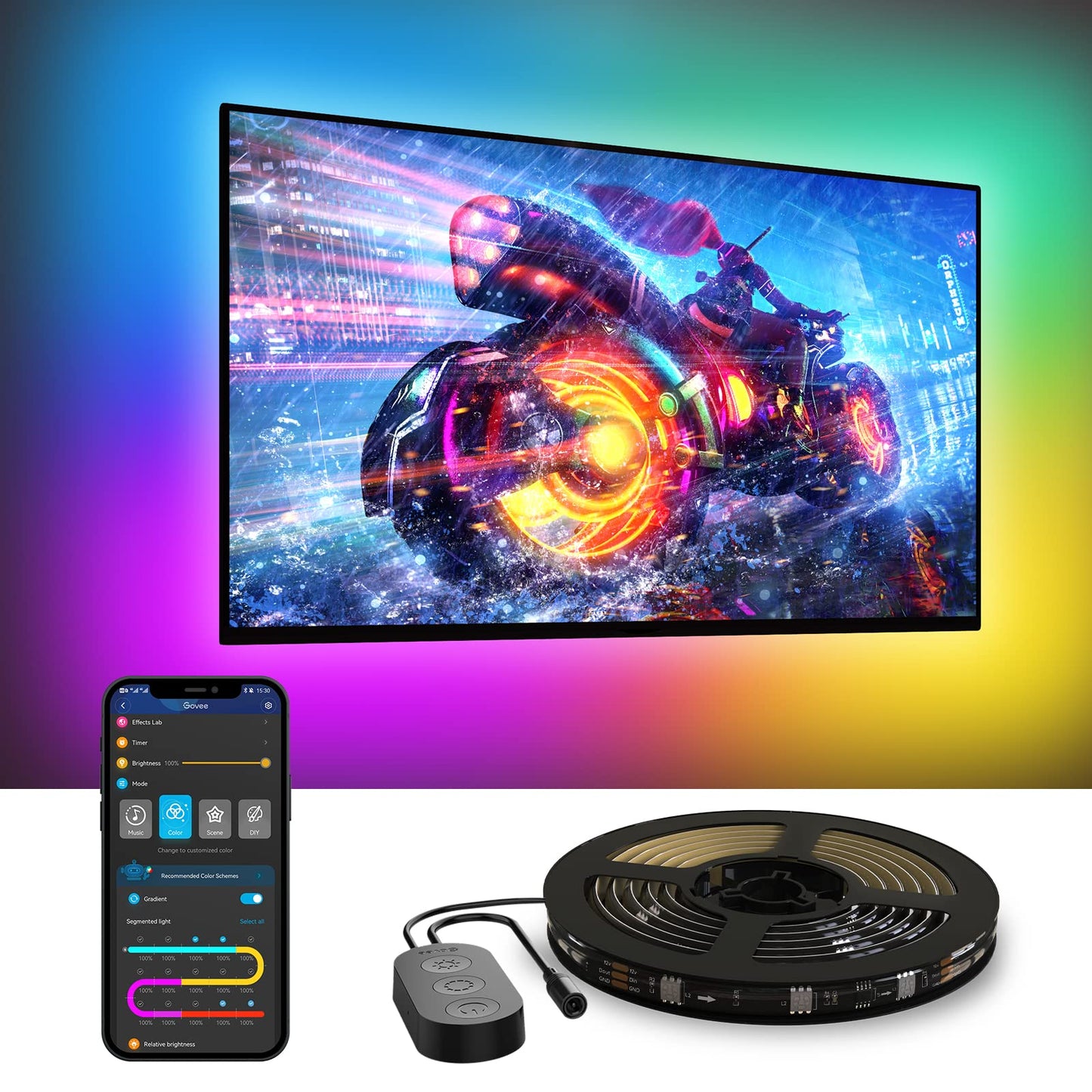 Govee TV LED Backlight, RGBIC TV Backlight for 55-65 inch TVs, Smart LED Lights with Bluetooth and Wi-Fi Control, Works with Alexa & Google Assistant, Music Sync, 99+ Scene Modes, Adapter