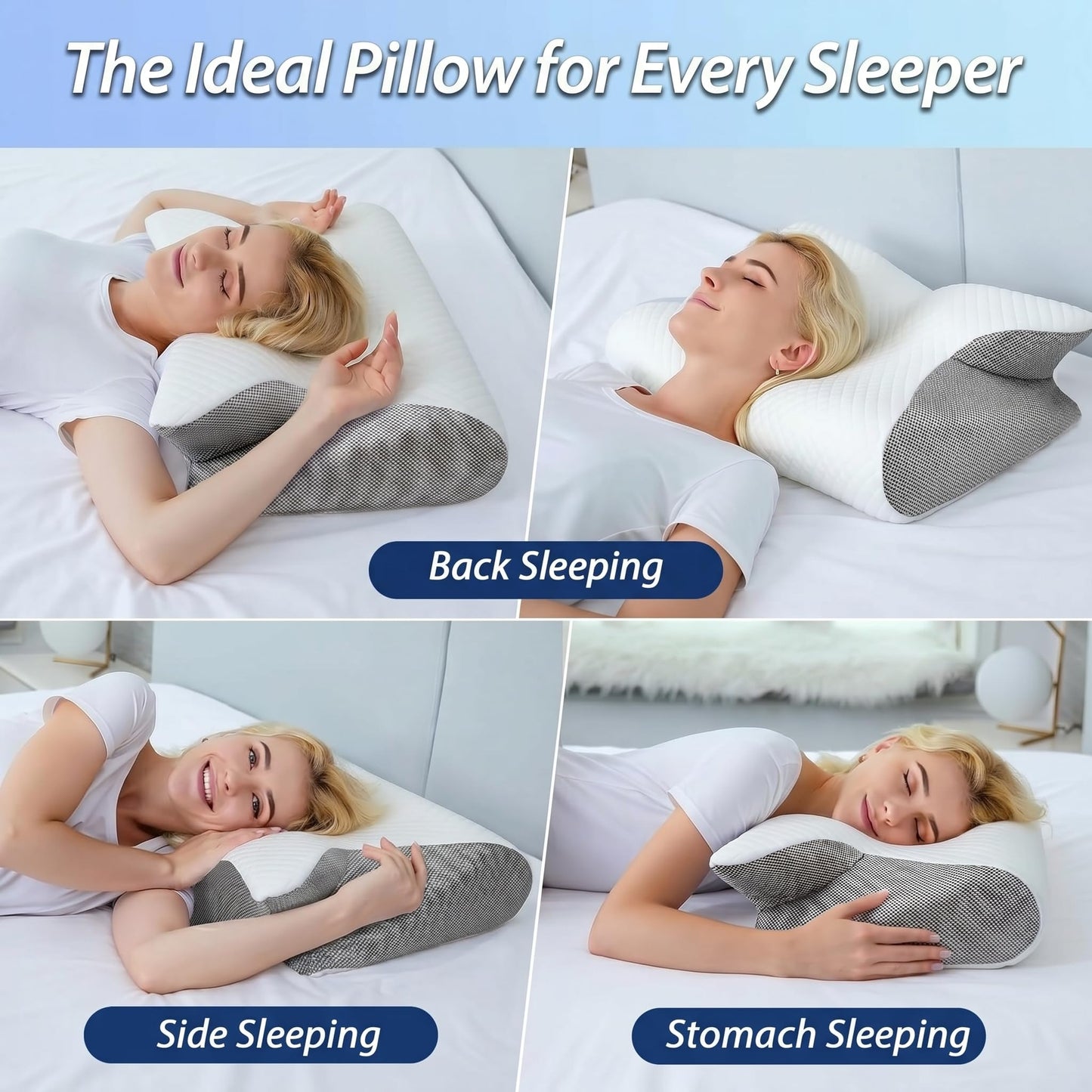 Cervical Neck Pillow for Pain Relief, Memory Foam Orthopedic Contour Pillow for Side Back & Stomach Sleepers, Adjustable Ergonomic Neck Support Pillow with Breathable Pillowcase