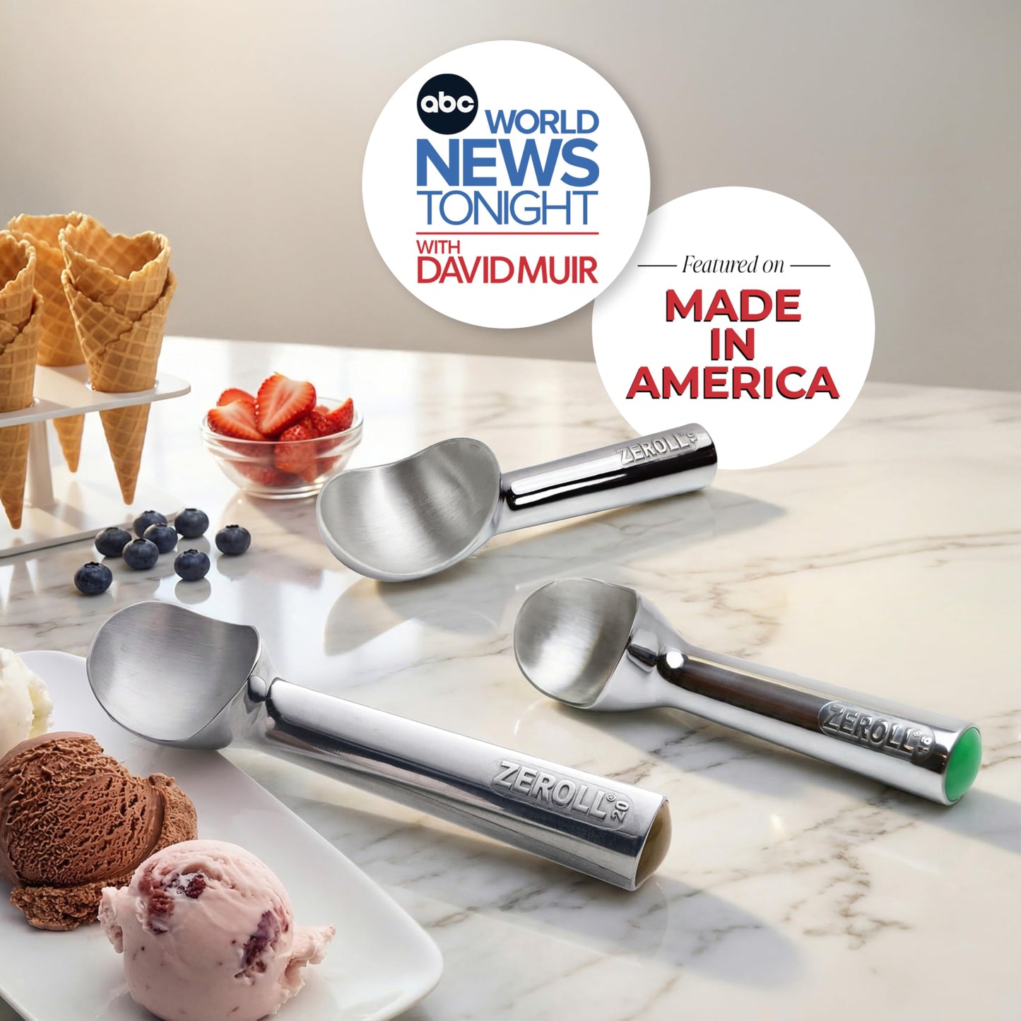 Zeroll 1016 Original Ice Cream Easy Scoop with Unique Liquid Filled Heat Conductive Handle Simple One Piece Aluminum Design Easy Release 32 Scoops per Gallon Made in USA, 2.5-ounce, Silver