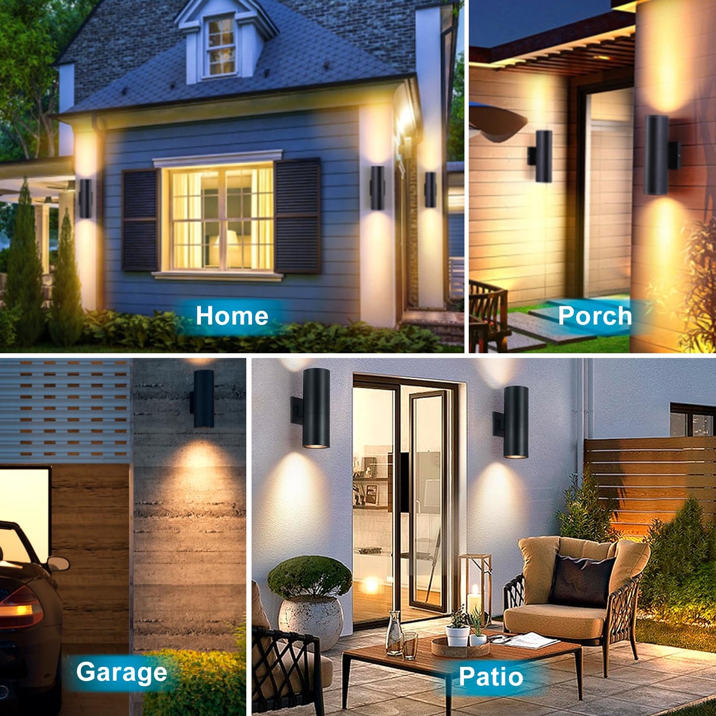 CSACCT LIGHT 20W Modern Outdoor Wall Lights, 2700K 3000K 3500K 4000K 5000K Waterproof LED Up Down Lighting, 2000LM Black Aluminum Cylinder Exterior Fixture for Home Porch Garage Patio, 2 Pack