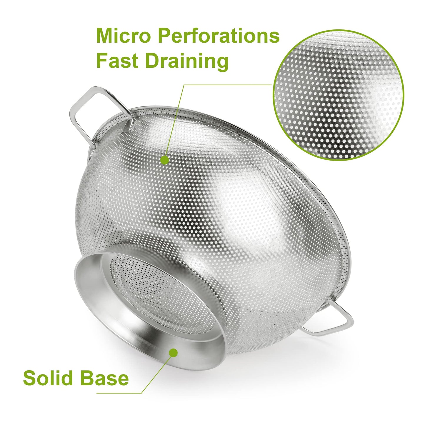Colander Stainless Steel 5-Quart, Strainer for Kitchen Food, Dishwasher Safe