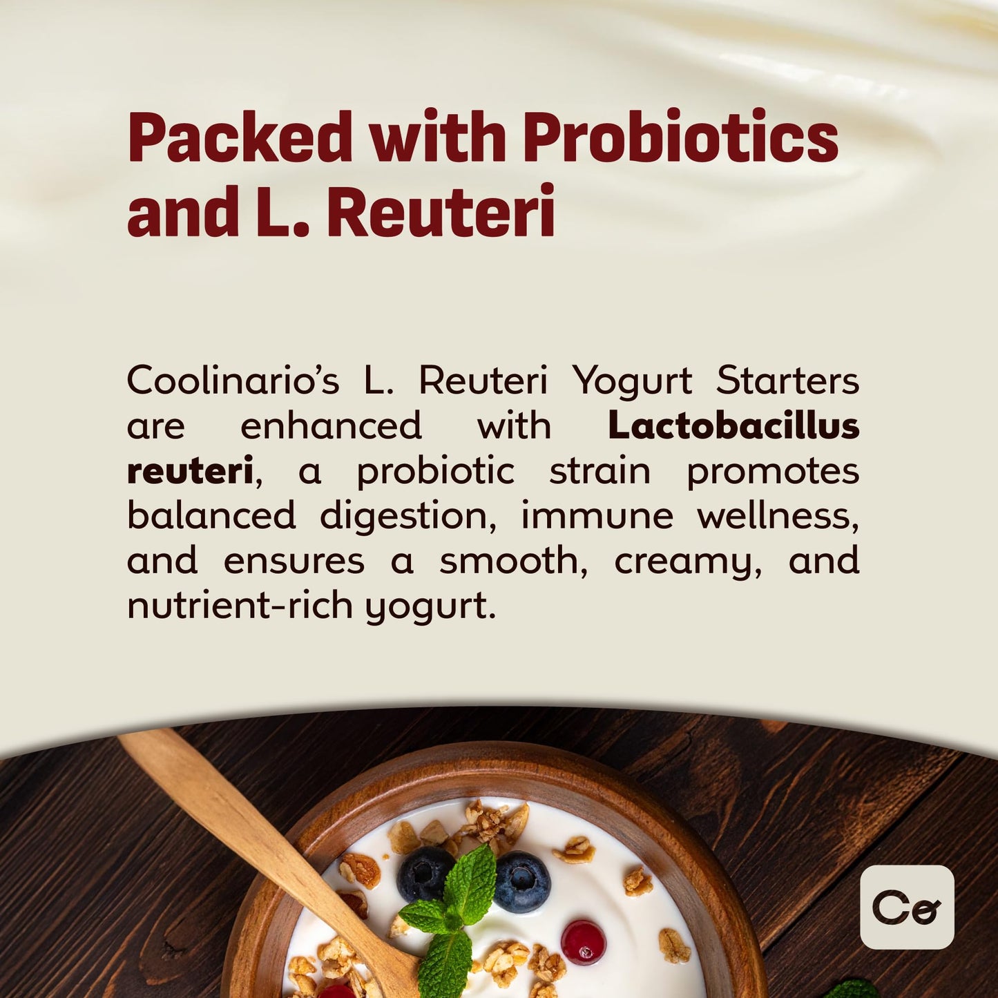 Coolinario L Reuteri Yogurt Starter (10-Pack, 1.5g Sachets) Live Cultures with Probiotics | Creamy & Delicious | Regular or Greek Yogurt | Non-GMO, No Preservatives, Gluten Free