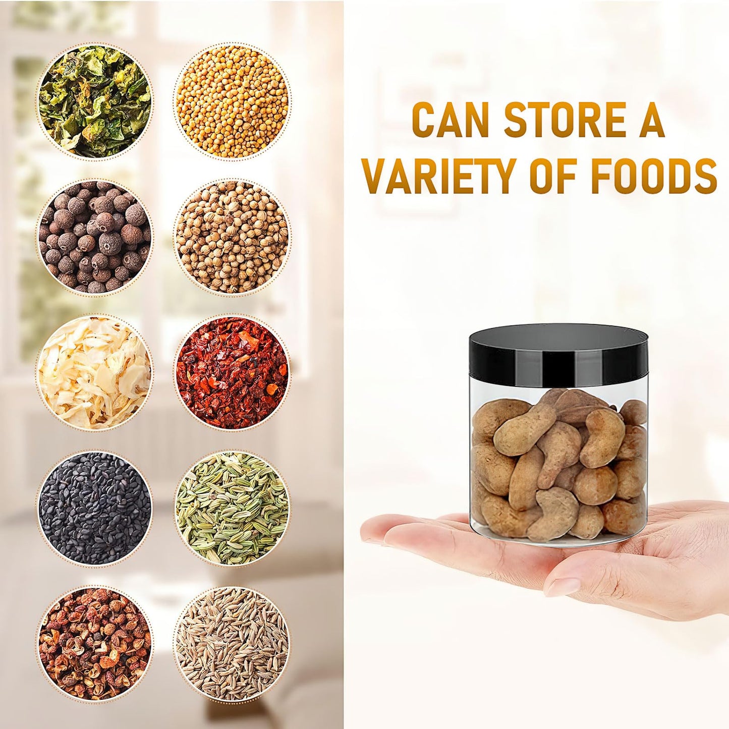 50 Pcs Plastic Jars with Black Lids, 4 oz Wide-Mouth Round Jars, Clear Cosmetic Container Jars, Leak-Proof Storage Containers for Kitchen Use Beauty Products and More