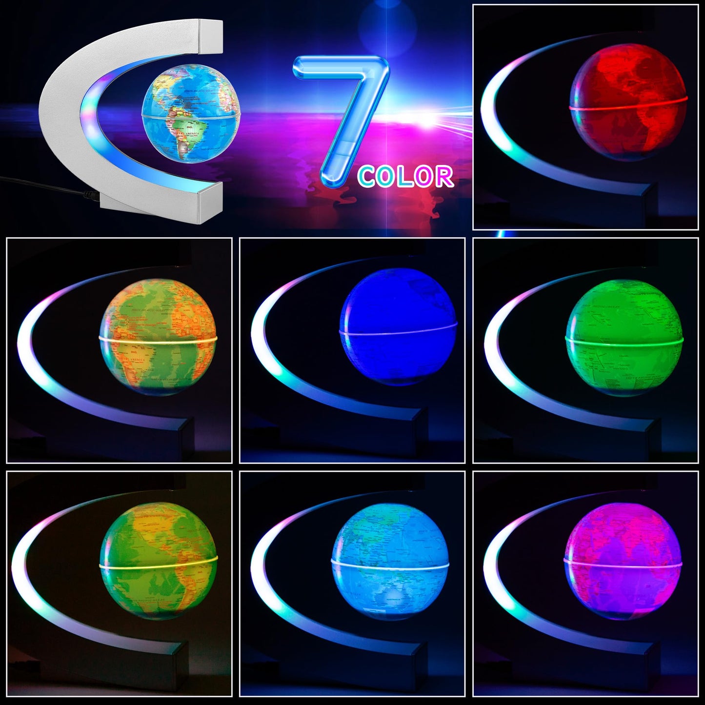 MOKOQI Magnetic Levitating Globe with LED Light, Cool Tech Gift for Men Father Boys and Girls , Birthday Gifts for Kids, Floating Globes World Desk Gadget Decor in Office Home/Display Frame Stand (Sliver)