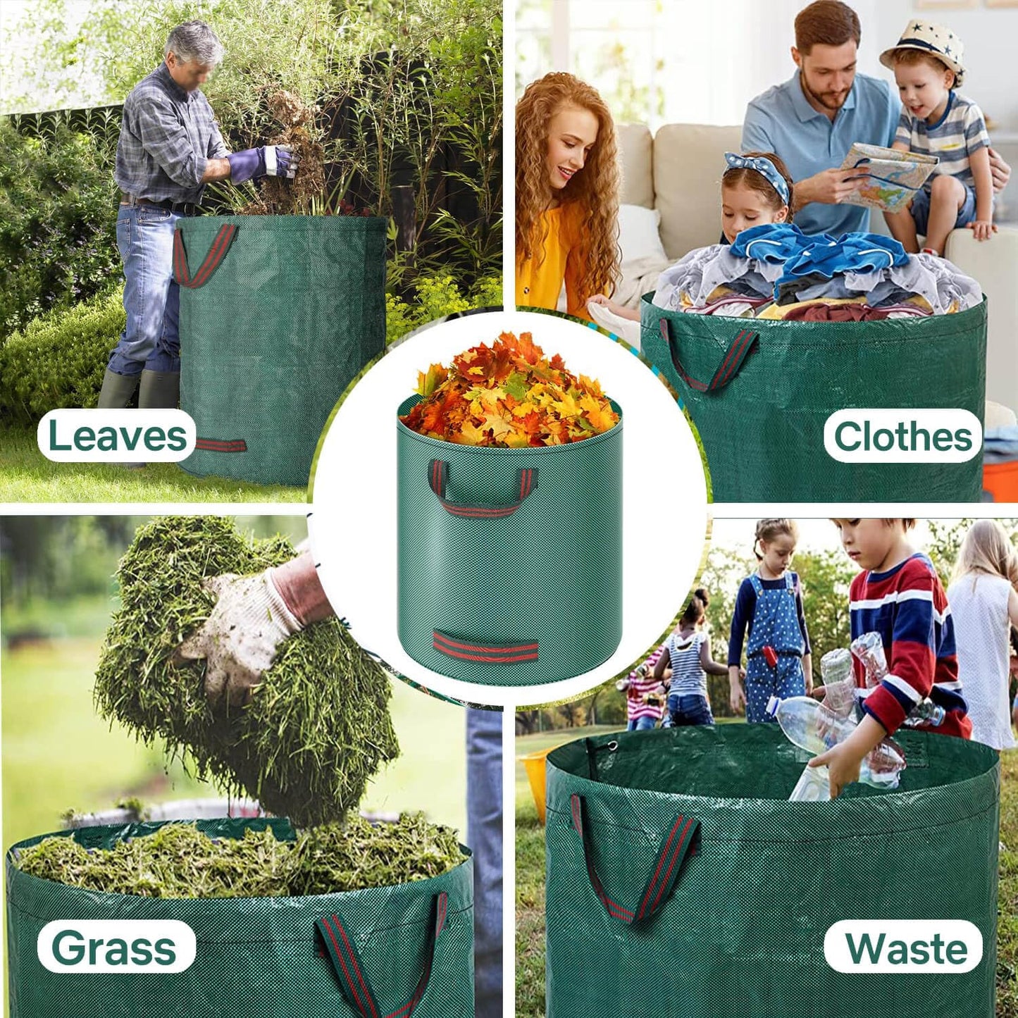4 Pack 72 Gallon Garden Yard Waste Bags, Reusable Collapsible Plants Leaf Grass Waste Bag, Heavy Duty Gardening Bags for Garden Yard Lawn (4 Pack Bags)