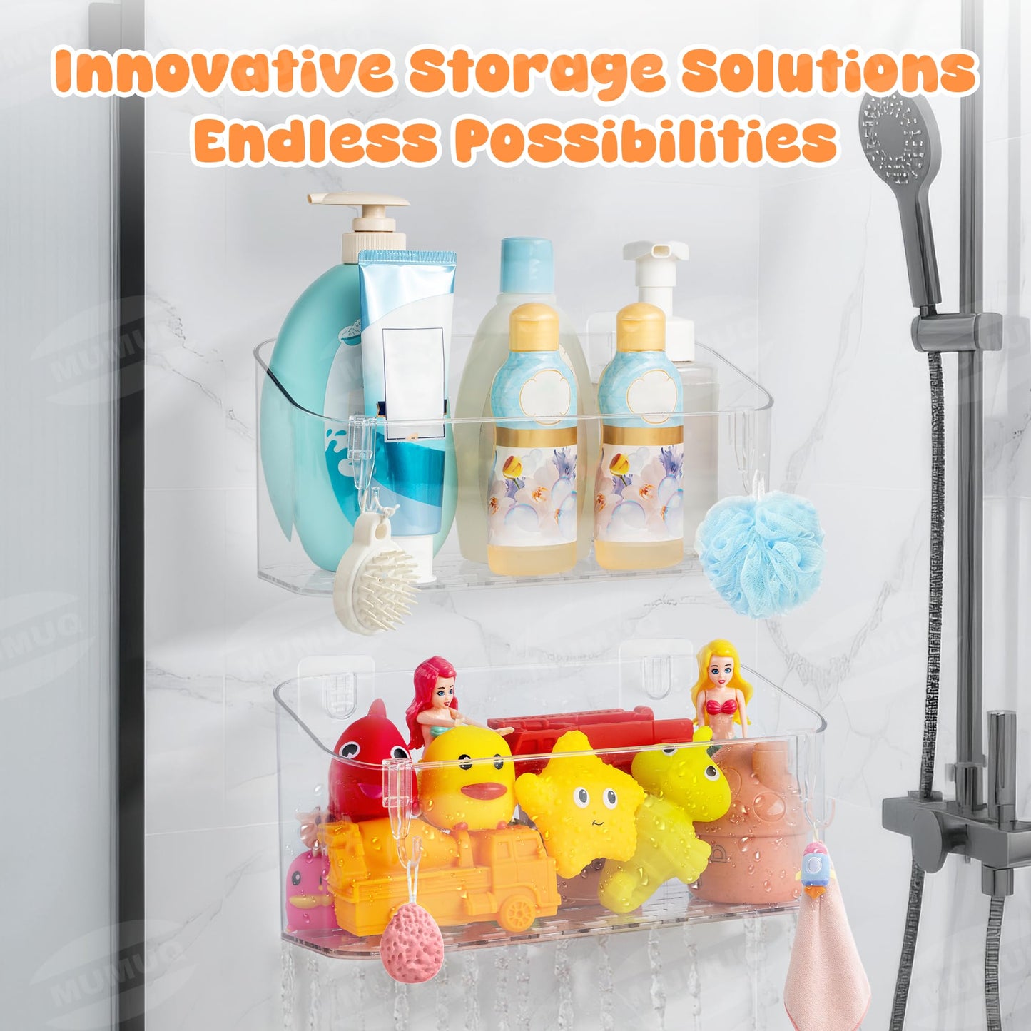 Bath Toy Storage Adhesive Shelf Shower Caddy Acrylic Shower Shelves Bathroom Organizers for Baby Bath Toys Bathtub Toy Storage Holder Large Capacity Bathroom Wall Organizer Tub Accessories, 2 Pack