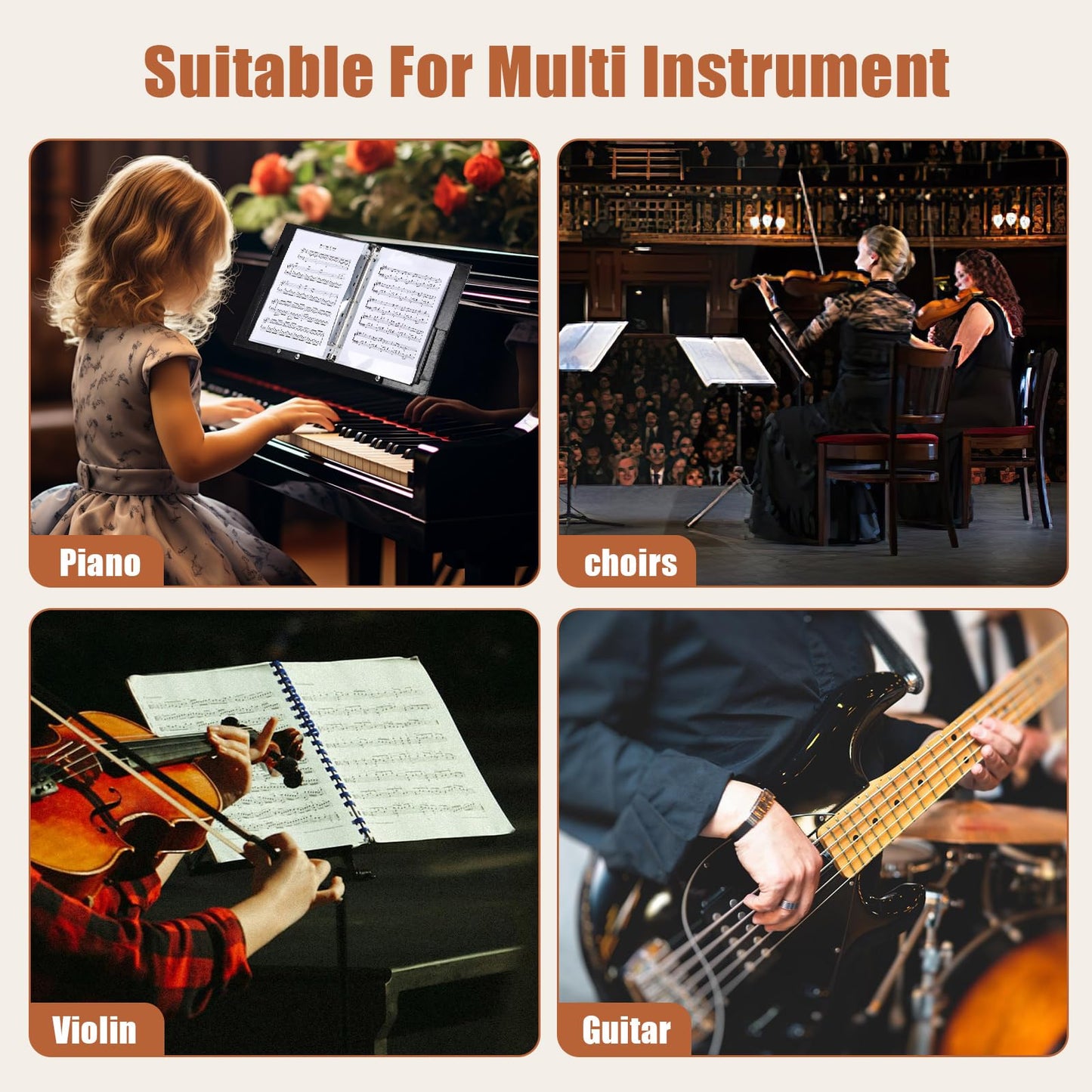Sheet Music Folders Choir Binder: Piano Music Sheet Holder Storage Fits Letter Size 8.5 x 11 Inch - 3 Ring PU Leather Choral Music Folder with Hand Strap for Guitar, Orchestra, Band (PU Leather)