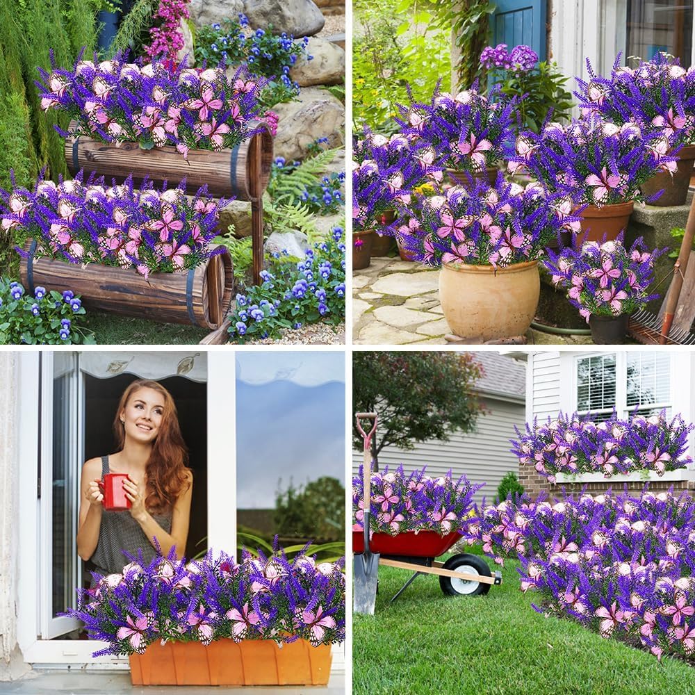 Solar Garden Lights Outdoor, 2 Pack Solar Butterfly Lights Purple Lavender Gardening Gifts for Women, Artificial Flower with Butterfly Purple Garden Decor for Lawn Patio