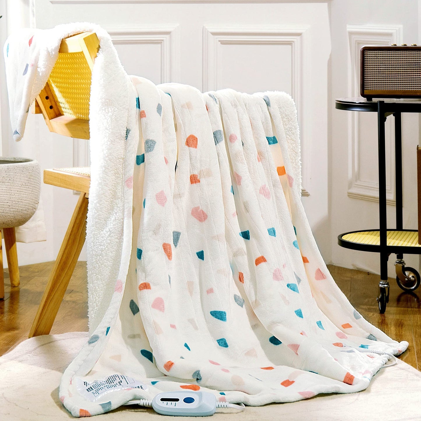 SOGANASA Heated Blanket Throw Electric Throw Blanket 50"x60" - Machine Washable Printed Heated Throw Blanket with ETL & FCC Certification 4 Heating Levels 3 Hours Auto-Off Overheat Protection (Stone)
