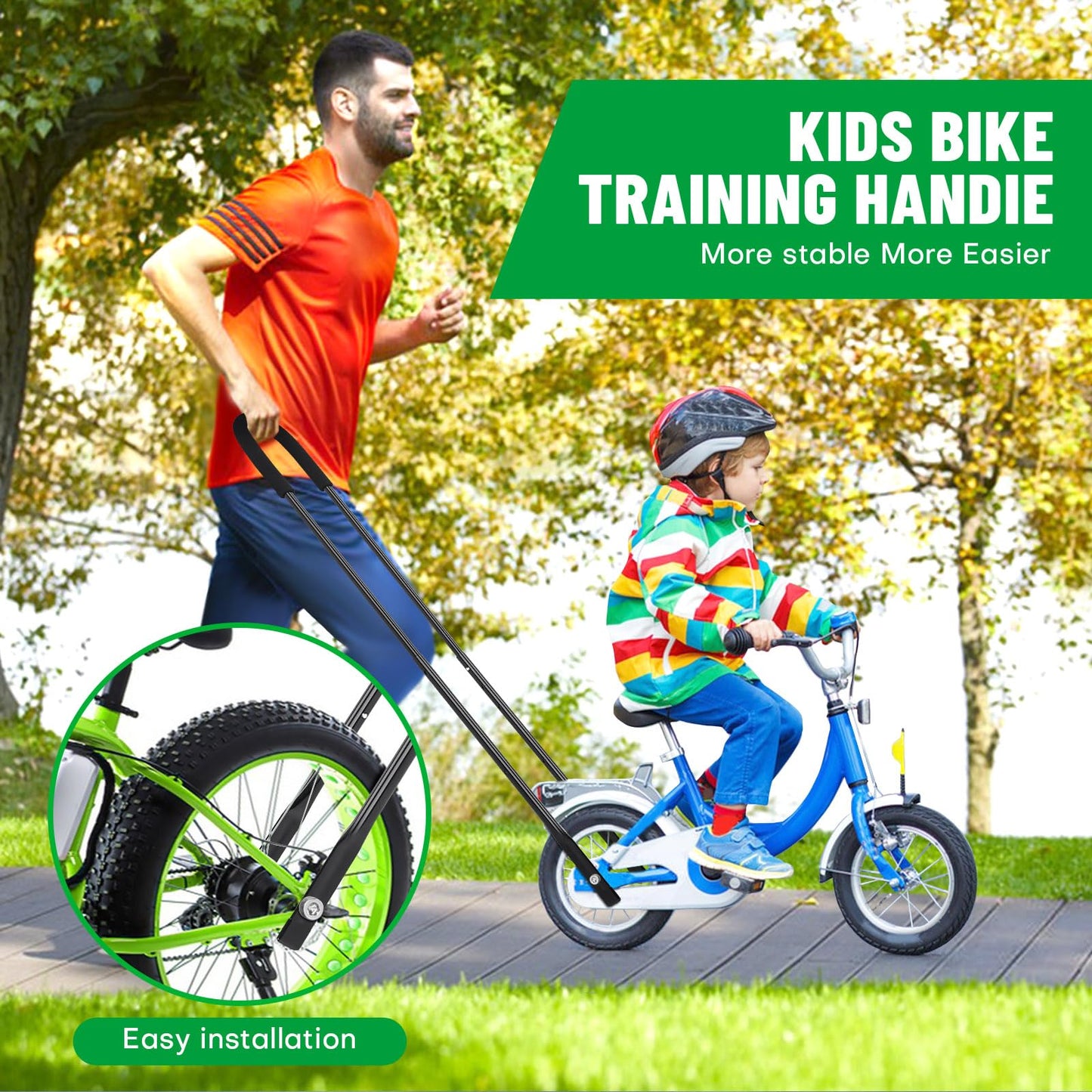 Upgrade Bike Training Handle, Extended 27"-33" Multi-Position Adjustable Children Bike Trainer Balance Push Bar for Kids Learning to Ride (4-Level Height Settings)