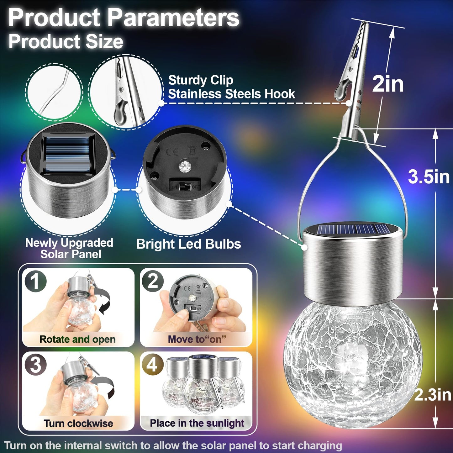 Ahongem Solar Hanging Lights Outdoor: 12 Cracked Glass Ball Lanterns with Clip - Waterproof LED White Lighting for Tree Fence Garden Art Decor - Gardening DIY Gift for Homeowner Over 30