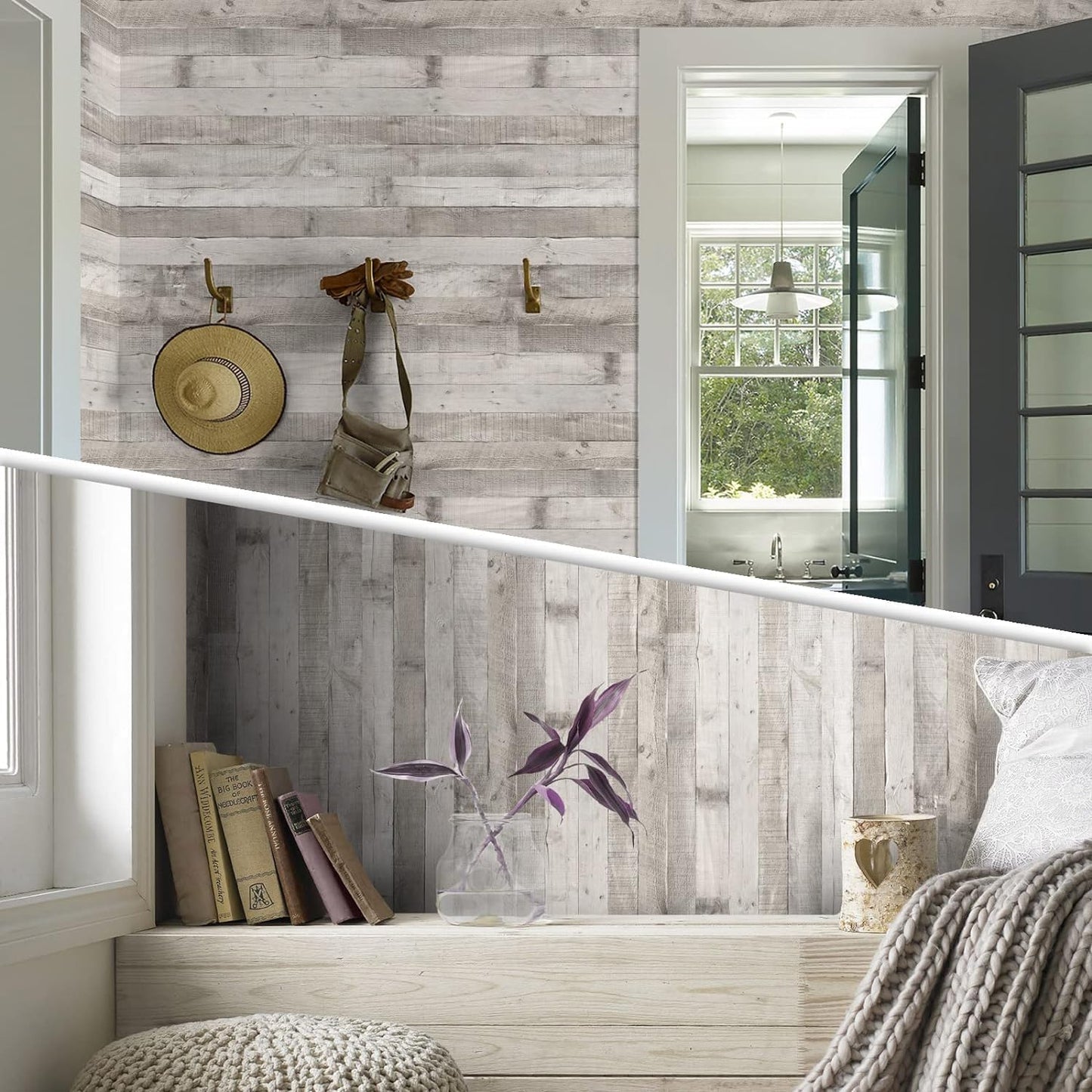 Meeyoga Matte Rustic Wood Peel and Stick Wallpaper, Thicken Self-Adhesive Contact Paper for Rooms, Water-free Paste Bathroom Peel Stick Wallpaper (OFF WHITE, 1.44‘×32.8’)