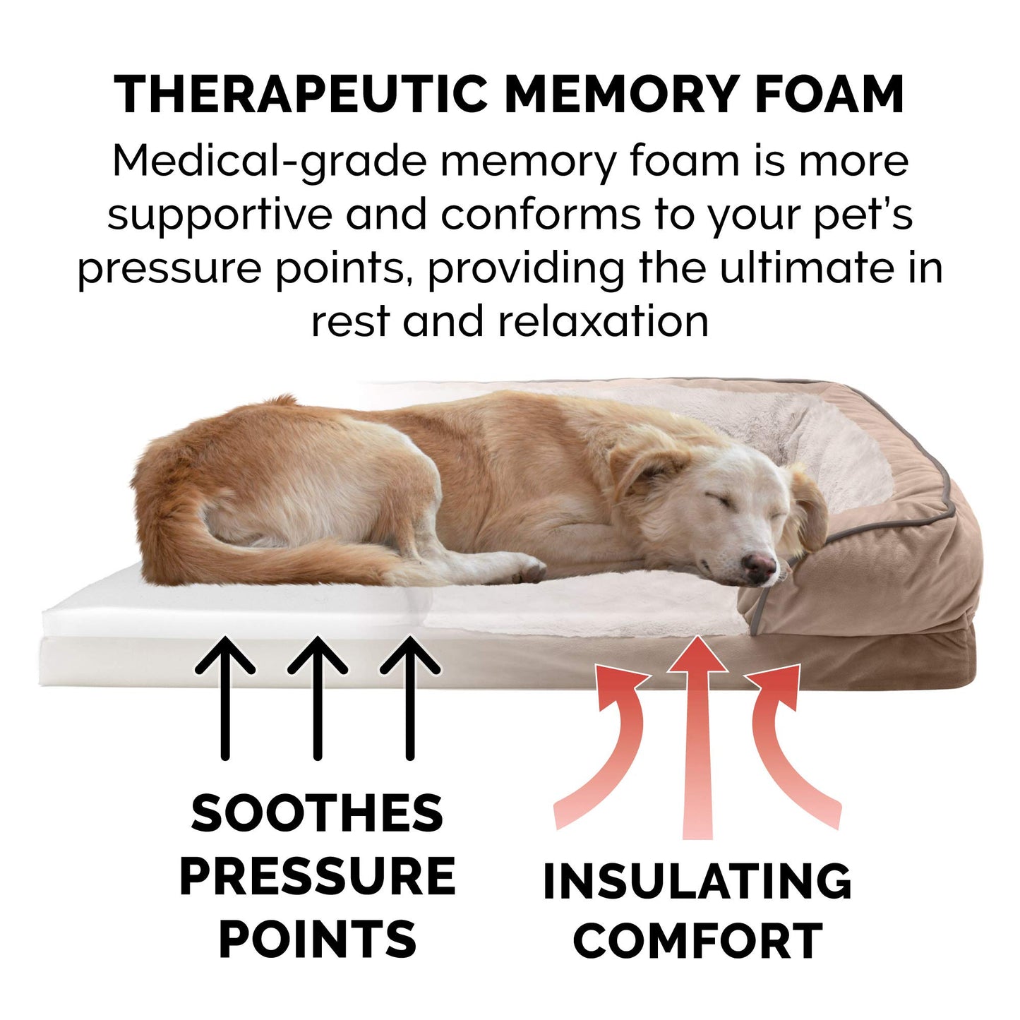 Furhaven Memory Foam Dog Bed for Medium/Small Dogs w/Removable Bolsters & Washable Cover, for Dogs Up to 35 lbs - Plush & Velvet Waves Perfect Comfort Sofa - Brownstone, Medium