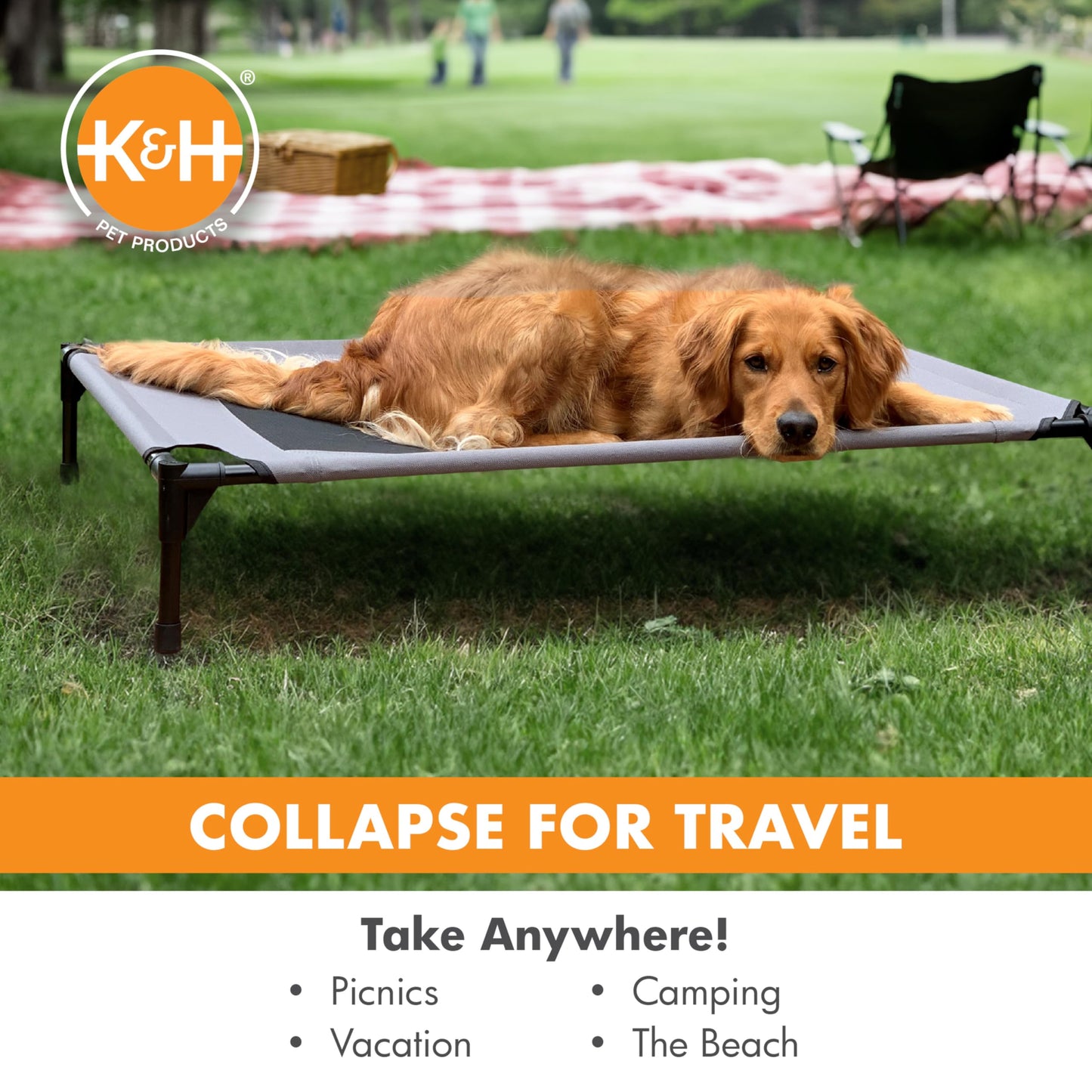 K&H Pet Products Outdoor Elevated Dog Cot, Breathable Cooling Elevated Cot Hammock Pet Bed for Large Dogs, Washable Mesh Cover, Raised Metal Frame, Collapsible, Portable - Large 42 X 30in Gray