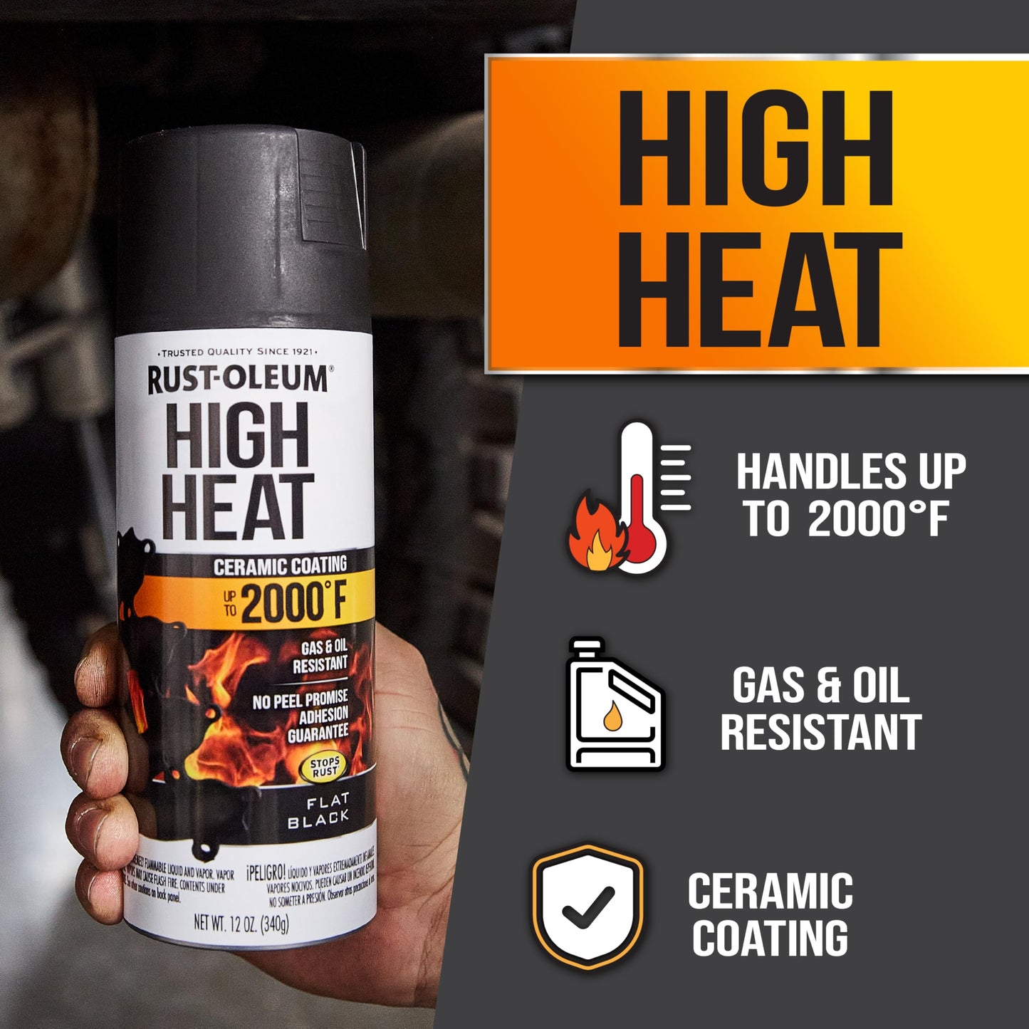 Rust-Oleum 248903 12-Ounce 2000 Degree, Flat Black Automotive High Heat Spray Paint, 12 Ounce (Pack of 1), 11 Fl Oz