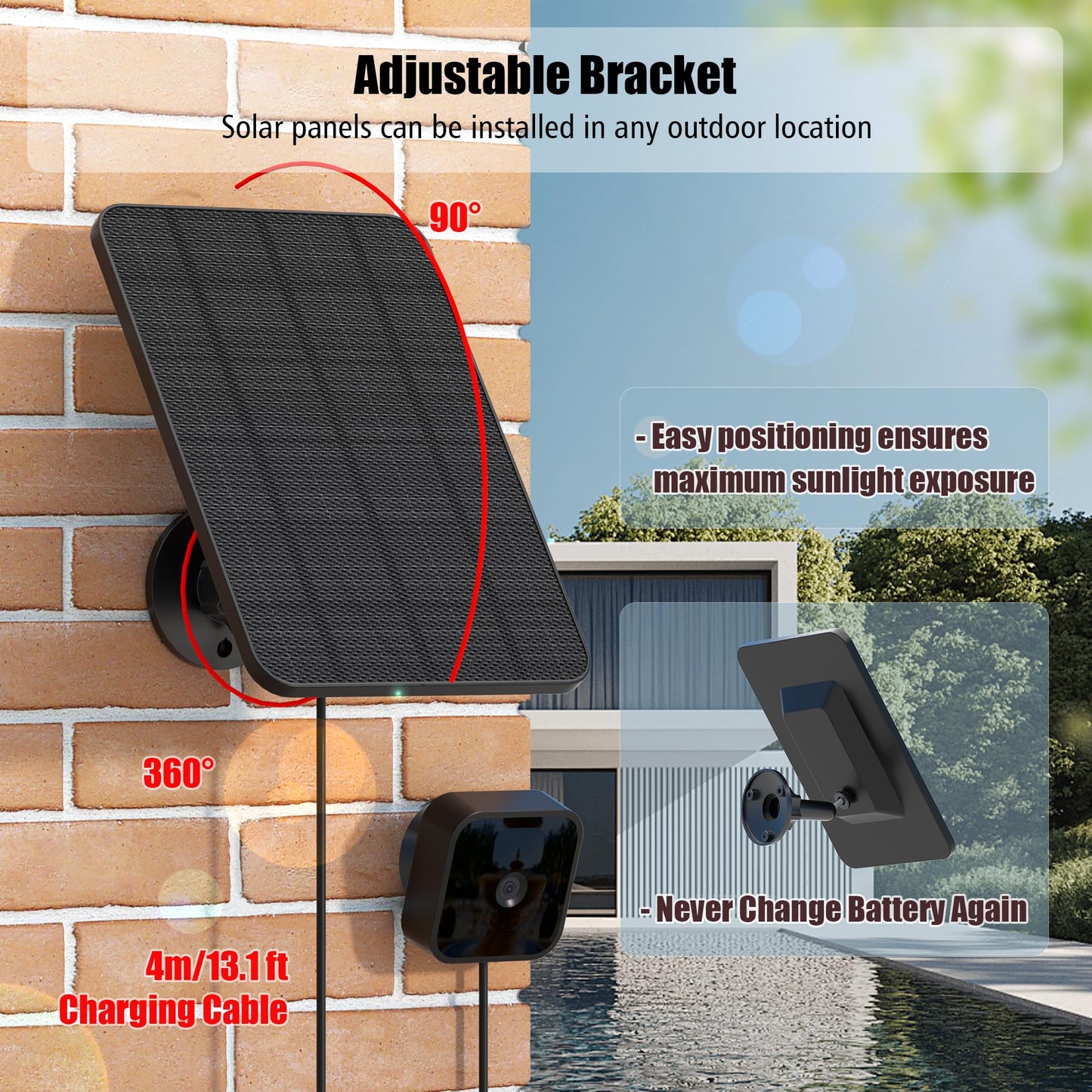 Rhorawill 4 Pack Solar Panel for Blink Outdoor 4(4th Gen)/Blink XT/XT2 and Blink Outdoor(3rd Gen) XT3/Blink Outdoor Camera(Not Included),Blink Solar Panel with Mount 13.1ft Cable Rubber Plug