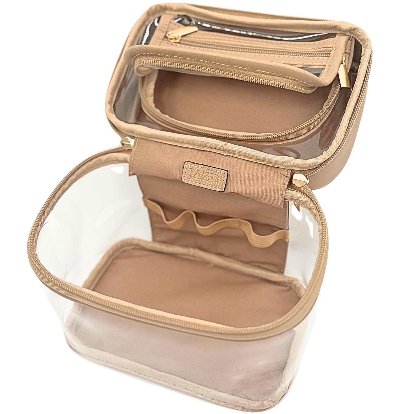 JAZD Clear Makeup Bag Toiletry Bag for Women Cosmetic Large Capacity Travel Make Up Bag Organizer Transparent Train Case TSA Approved, BEIGE, Tranparent Makeup Bag With Top Handle
