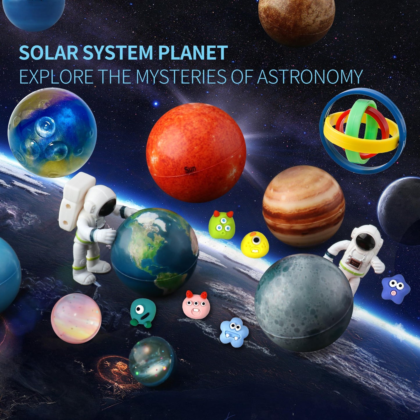 Solar System Planets Stress Balls Toys for Kids, Adult, Space Astronauts Toy, STEM Educational Sensory Toys for Autistic Children Non-Toxic, with 16 Spaceballs, 2 Astronauts, 1 Mesh Storing Bag