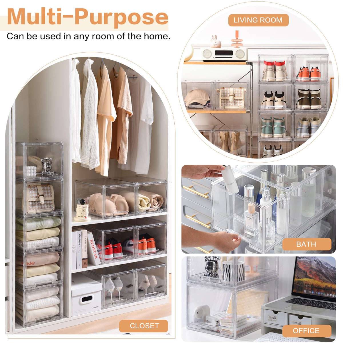 3 Packs Large Plastic Stackable Storage Drawers, DILIBRA Clear Storage Bins Organizer with Pull Out Drawer for Kitchen Cabinet Pantry Fridge Freezer Shelf Refrigerator Organization and Storage
