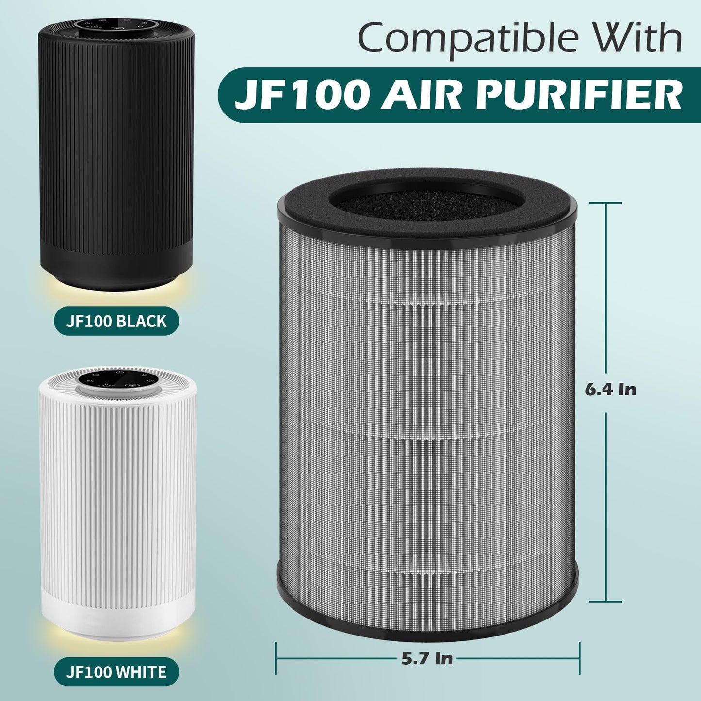 SAKEGDY 2-Pack JF100 Replacement Filter, Compatible with Jafanda JF100 Air Purifier, 3-in-1 Filtration with Pre-filter, H13 True HEPA and Activated Carbon, Part# JF100-RF.