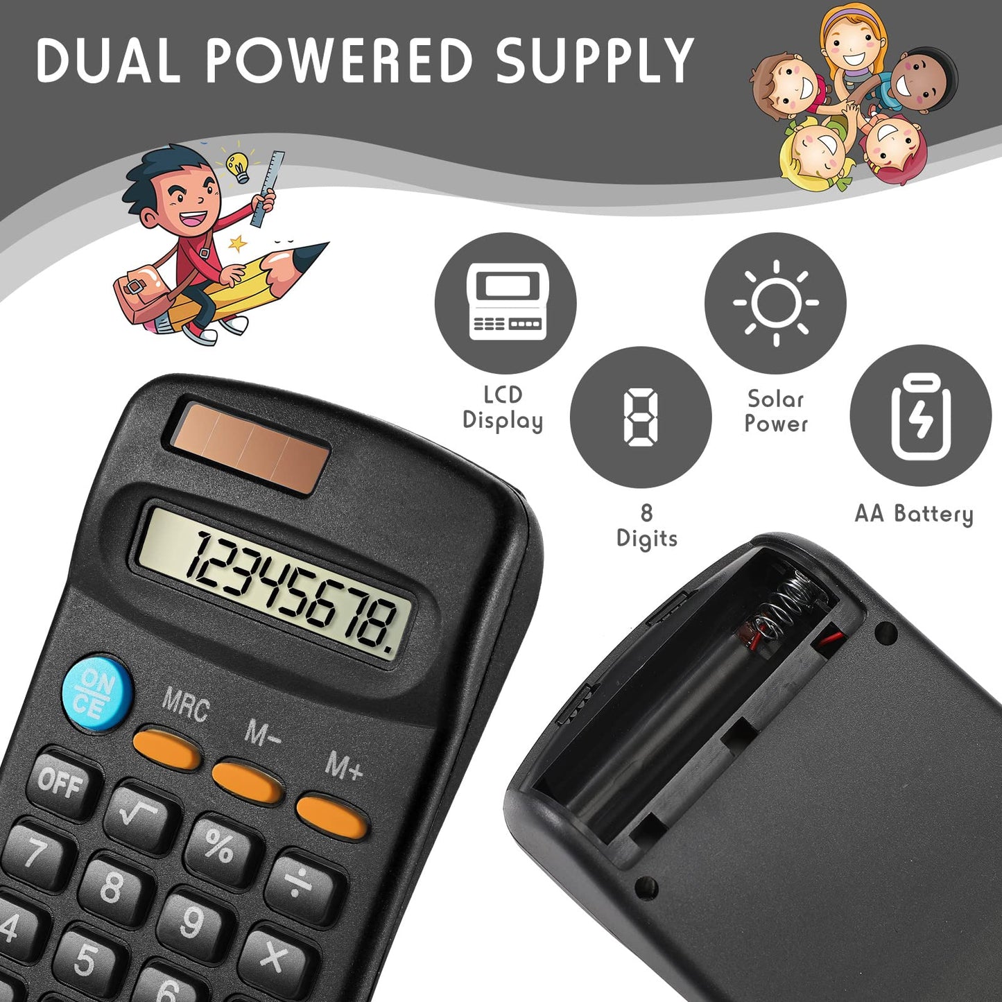 Flutesan 24 Pieces Small Pocket Calculator Bulk, Mini Basic Scientific Calculators for Student Classroom 8 Digit Handheld Solar Battery Dual Power Back to School for Desktop Home Office(Black)
