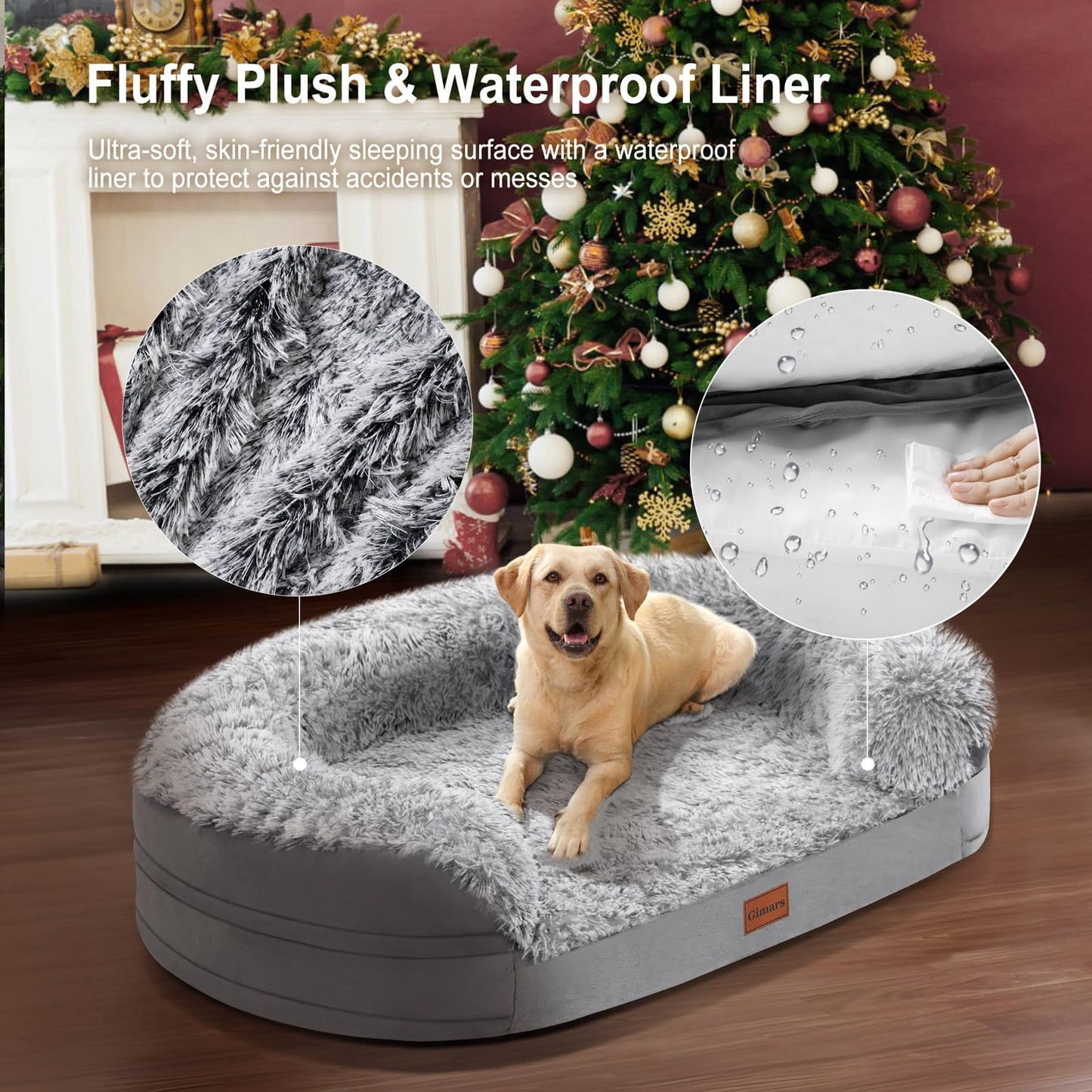 Gimars 3.7in Ultra Thick Orthopedic Dog Beds for Large Dogs,Soft Egg Foam Dog Sofa Bed, 28D Crate Foam Washable Cover, Waterproof Lining Supportive Half-Round for Aging Dogs 41.3x32.6x7.7in
