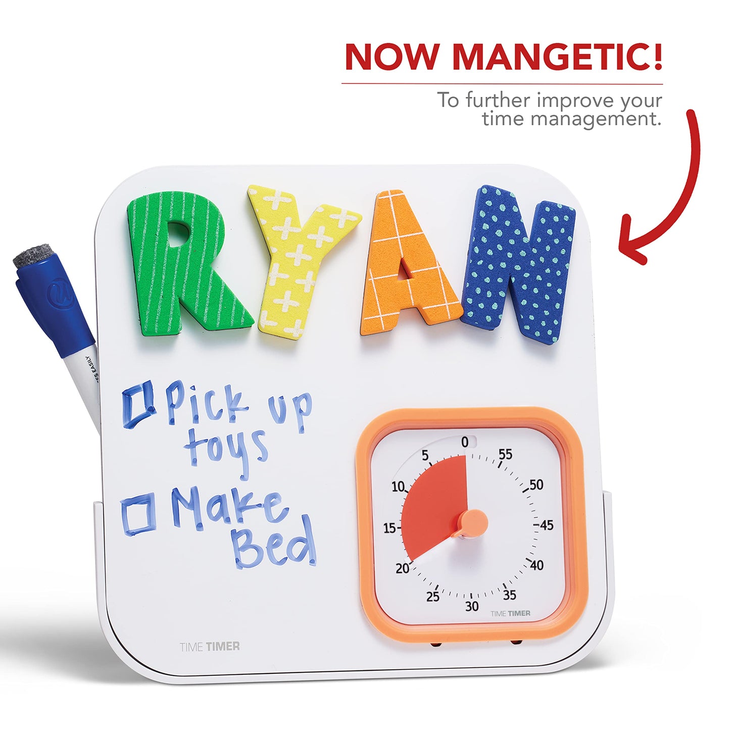 TIME Timer Plus 5 Minute Desk Visual Timer - Countdown Timer with Portable Handle for Classroom, Office, Homeschooling, Study Tool with Silent Operation (White)