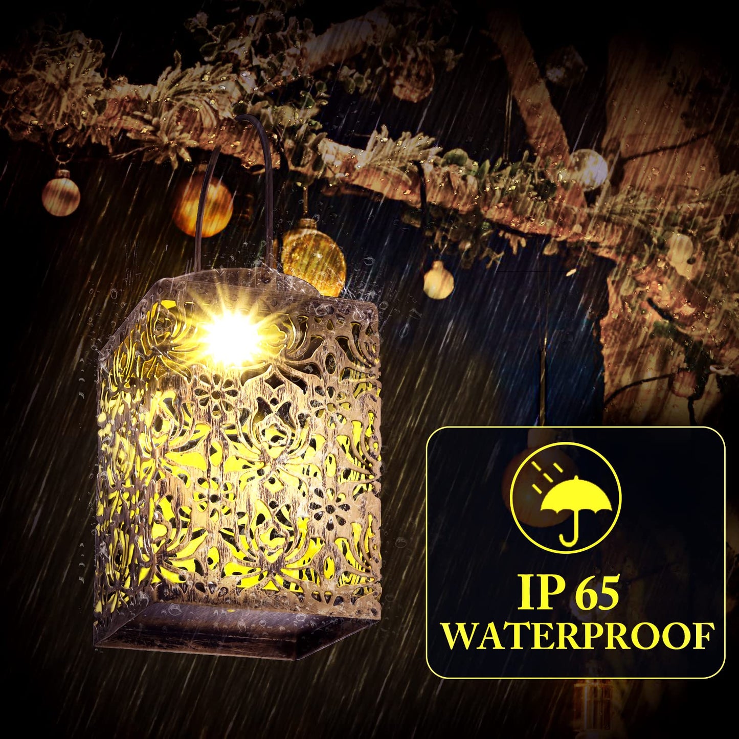 YWYWLED 2 Pack Solar Lanterns - Waterproof Metal Hanging Solar Lights Outdoor Decorative, Solar Powered LED Lamp for Patio Tabletop Porch Deck Yard Garden Decor for Outside (Rose)