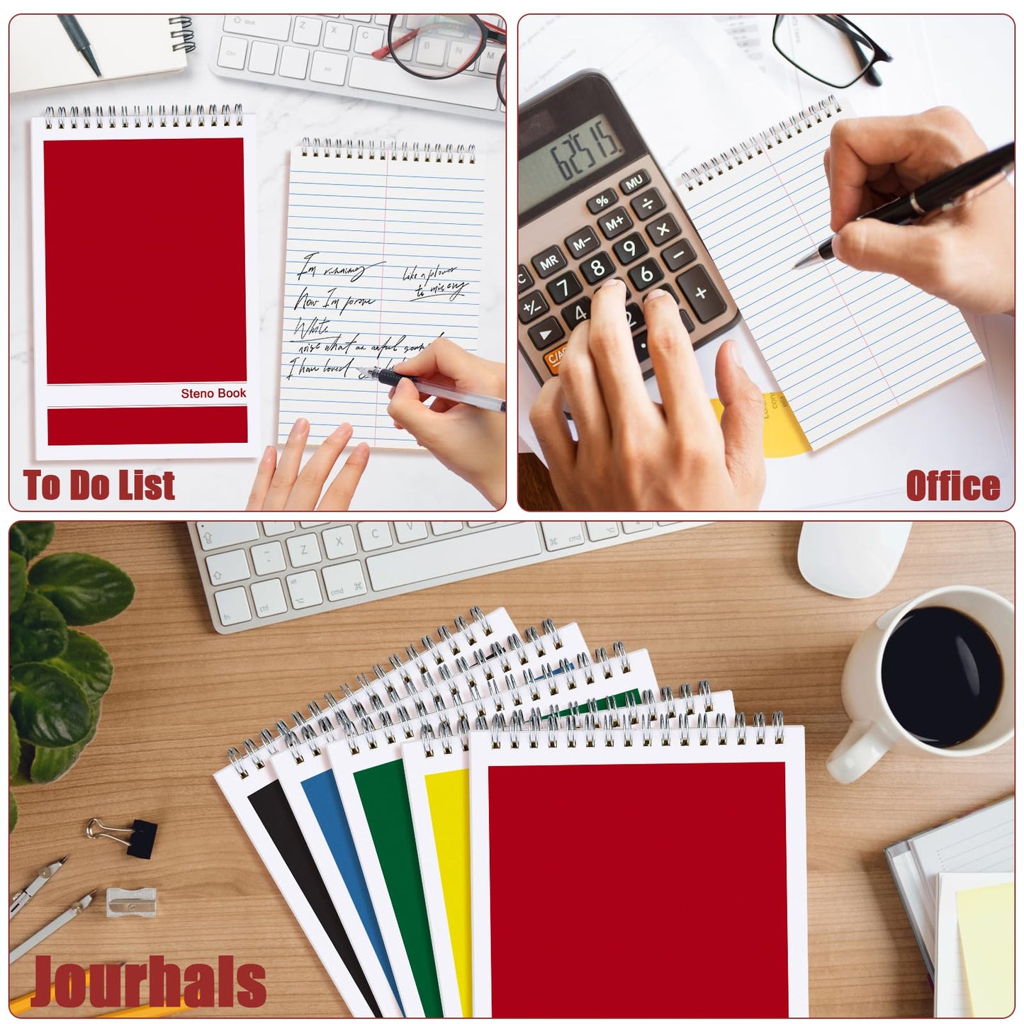 15 Pack Top Spiral Steno Pads, 6 x 9 inch Spiral Notebook Note Pads, White Paper Gregg Rule Bulk Steno Pads with 80 Sheets for School, University, College, Work, Office (5 Colors)