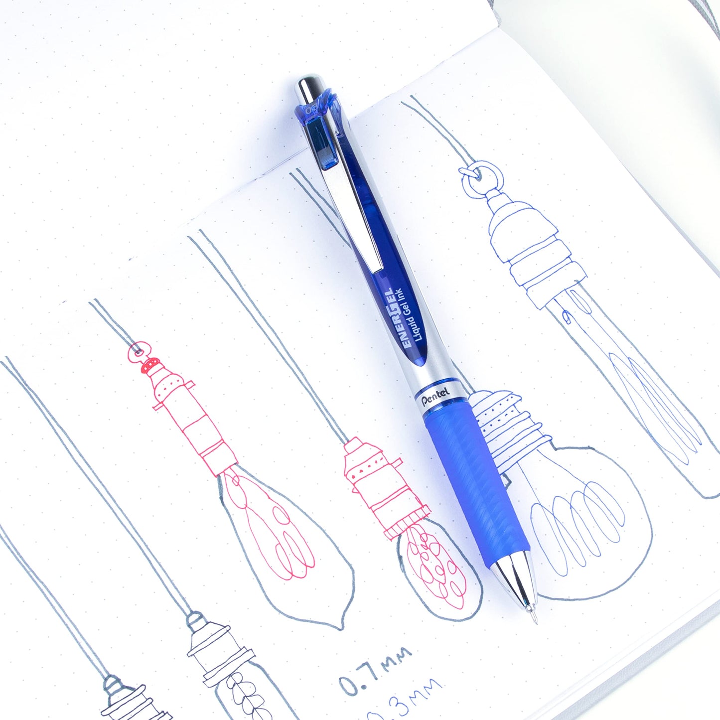 Pentel EnerGel Retractable Liquid Gel Rollerball Pen, Everyday Use, Office Supplies, School Supplies, 0.3mm Ultra-Fine Point, Blue Ink, BLN73-C, Box of 12