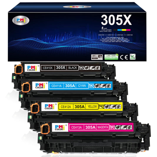 305A 305X Toner Cartridges 4 Pack Replacement for HP Laserjet Pro 400 Color M451dn M451nw M451dw MFP M475dw M475dn Pro 300 M375nw (Black,Cyan, Magenta, Yellow)